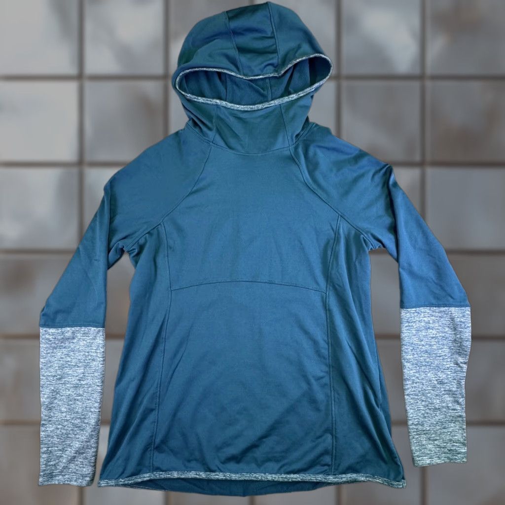 Avia Avia Hoodie Shirt Women's L Blue Fleece Lined Scuba Hooded Thumbholes Athletic Long Sleeve Pullover Raglan Sleeve Moisture Wicking Reflective Logo Size L / US 10 / IT 46 - 1 Thumbnail
