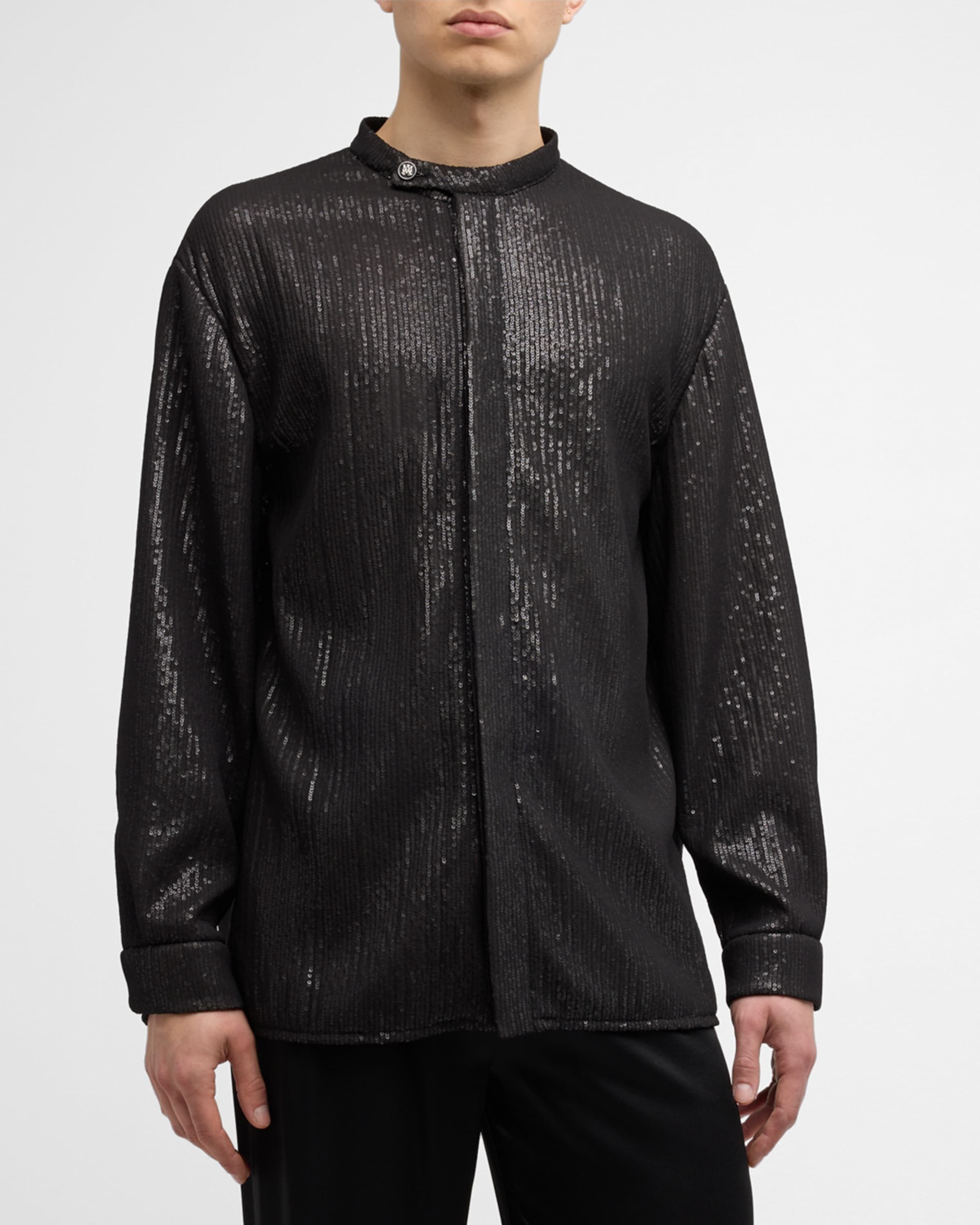 Amiri o1s1wg110525 Tab Collar Covered Sequin Shirt in Black Size US S / EU 44-46 / 1 - 4 Thumbnail