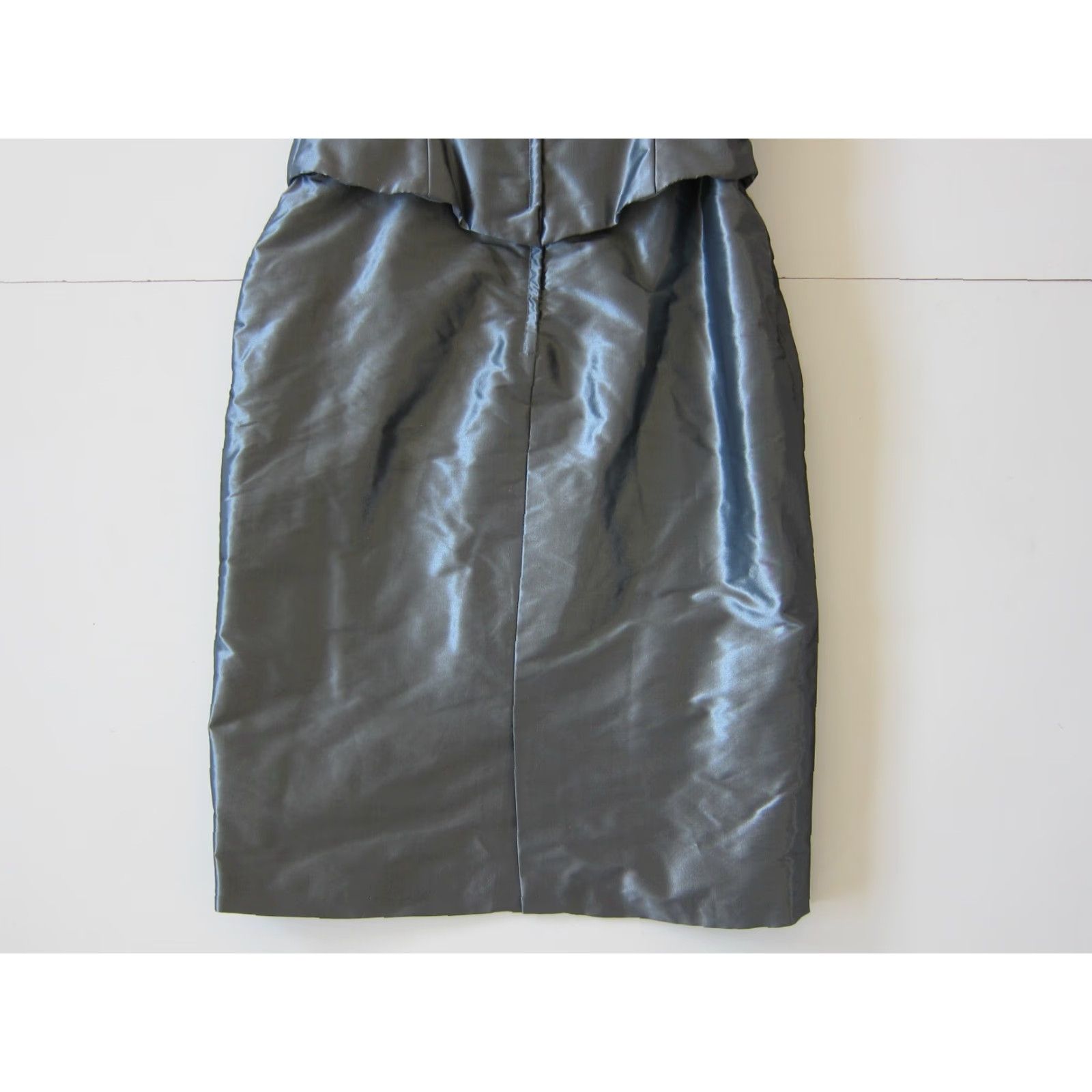 Vintage Rina Di Montello Blue Grey Satin Jewel Diamond Strapless Formal Party Dress 8 Size XS / US 0-2 / IT 36-38 - 7 Thumbnail