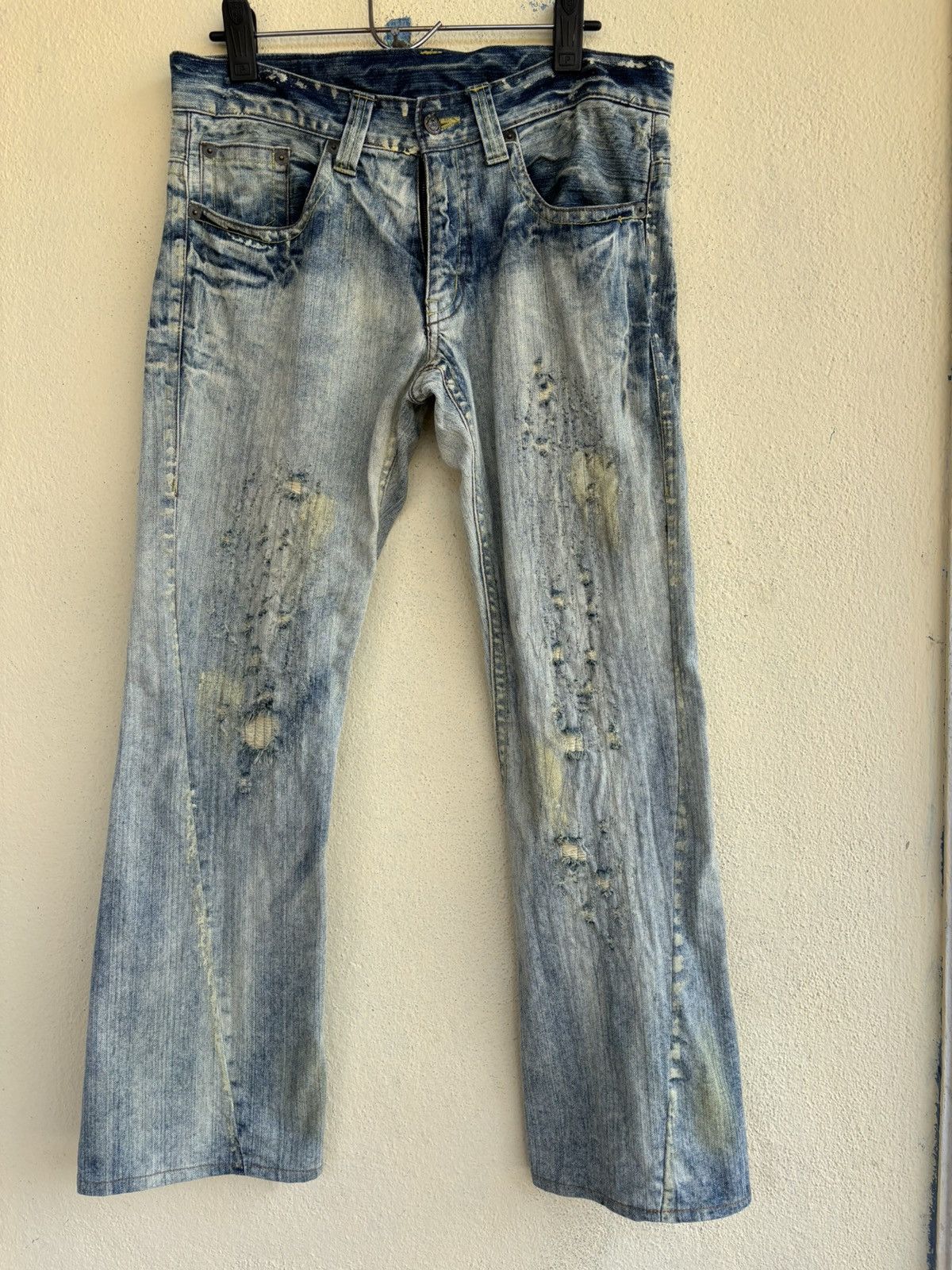 Japanese Brand Mud Wash Ripped Trashed Semi Bootcut Jean Size US 35 - 1 Thumbnail