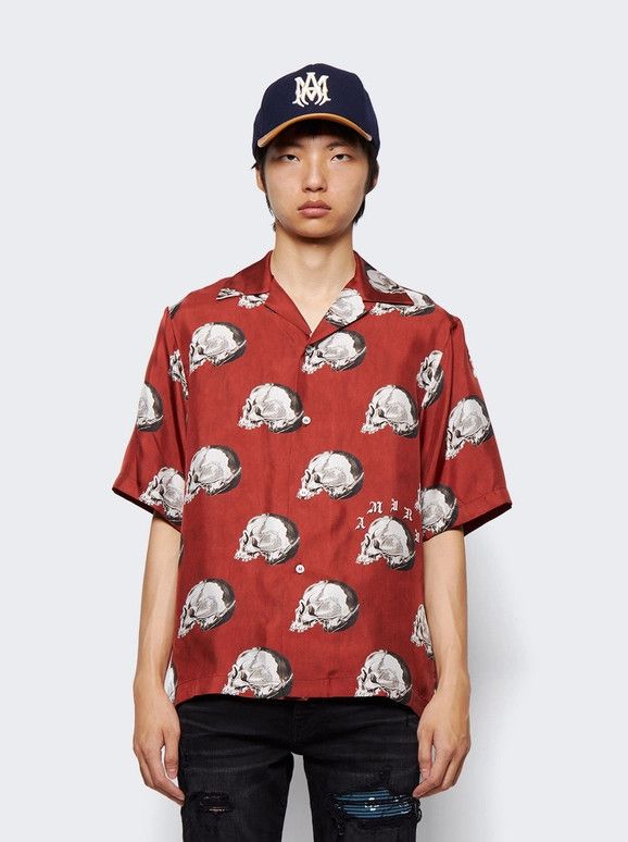 Amiri o1gr1nt0924 All Over Skull Bowling Shirt in Red Size US M / EU 48-50 / 2 - 3 Thumbnail