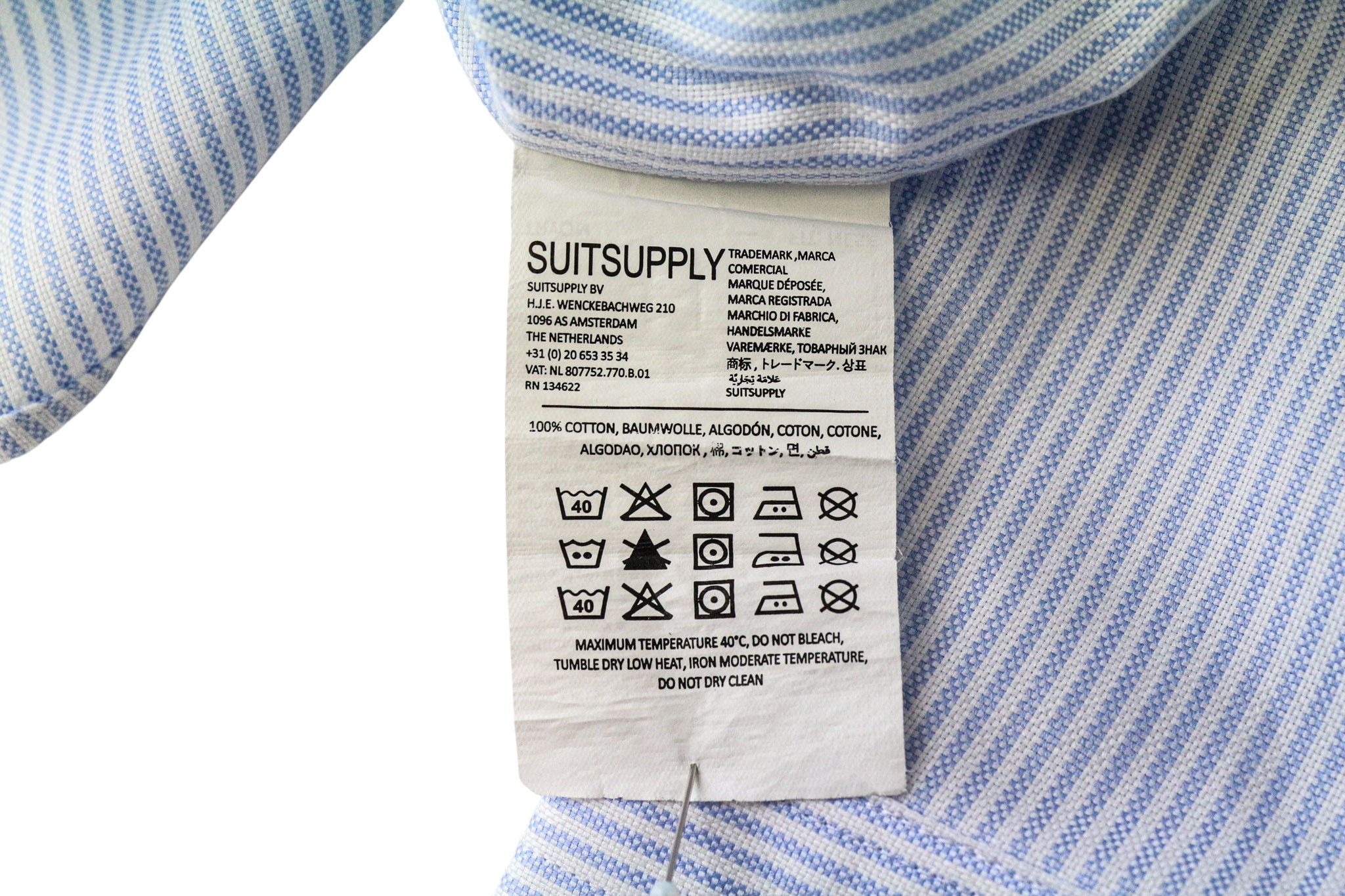 Suitsupply 37/14 1/2 Extra Slim Blue Cotton Striped Shirt 79357 Size US M / EU 48-50 / 2 - 6 Thumbnail