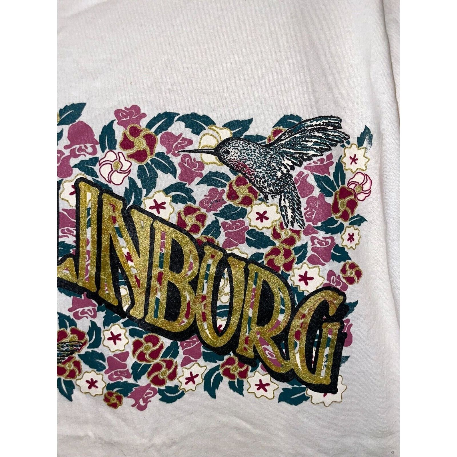 Jerzees 90s Vintage Gatlinburg Hummingbird Flower Cream White Shirt Size US L / EU 52-54 / 3 - 5 Thumbnail
