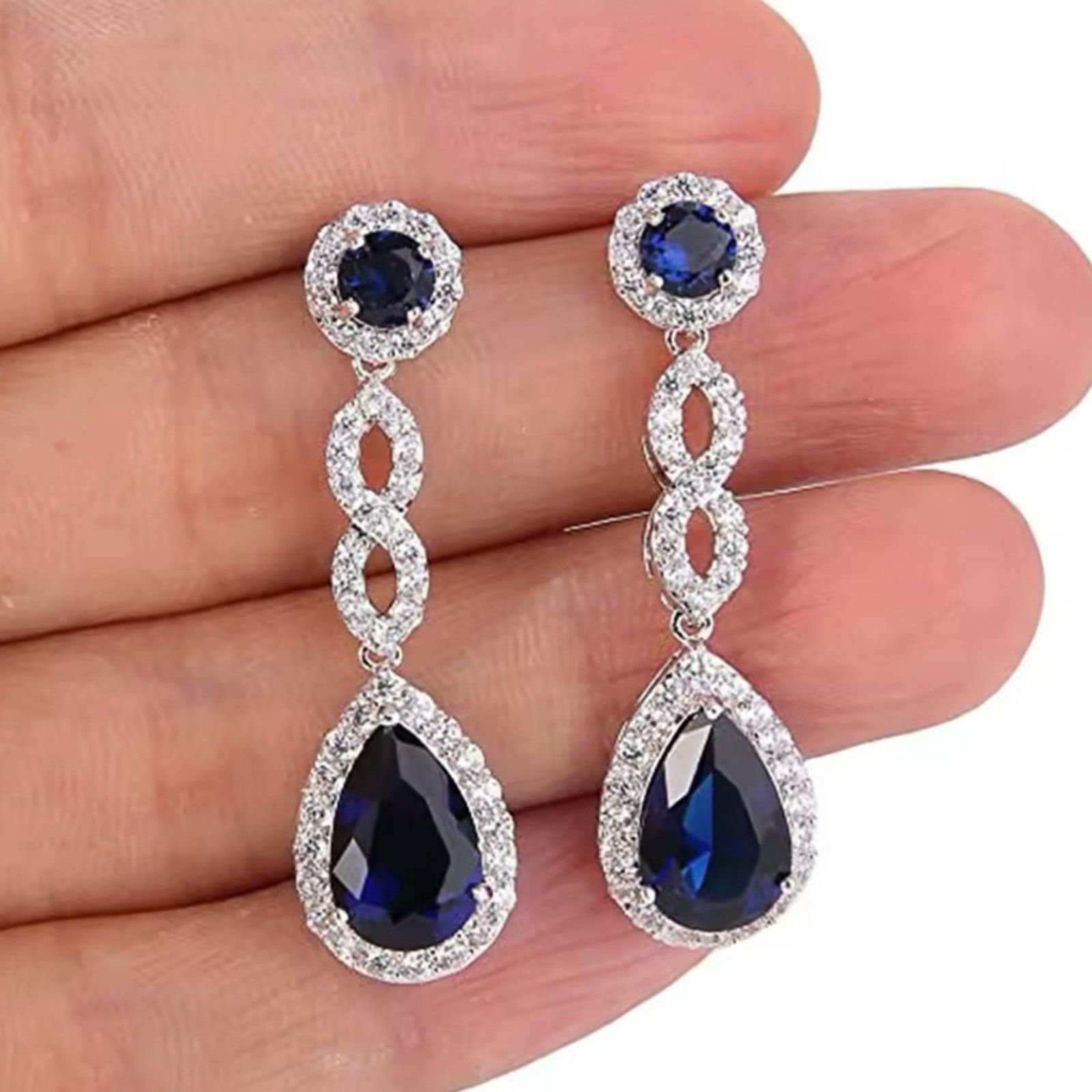 Other Blue Cubic Zirconia Long Hanging Earrings for Women Size ONE SIZE - 1 Thumbnail