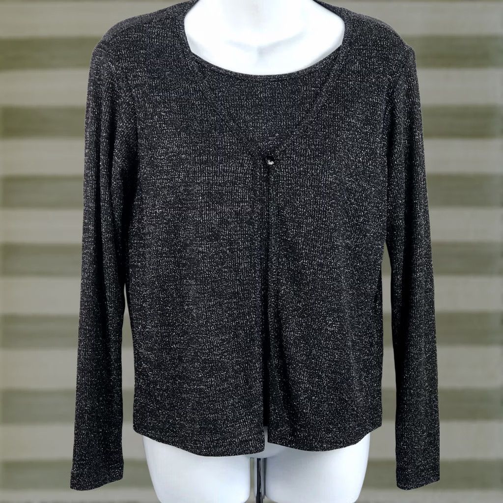 Vintage VINTAGE Jonathan Martin Cardigan Sweater Top M Black Glitter 90s Y2K Glam, Women, Sweater, Cardigan, Black Glitter Metallic 90s Y2K Glam Size M / US 6-8 / IT 42-44 - 1 Thumbnail