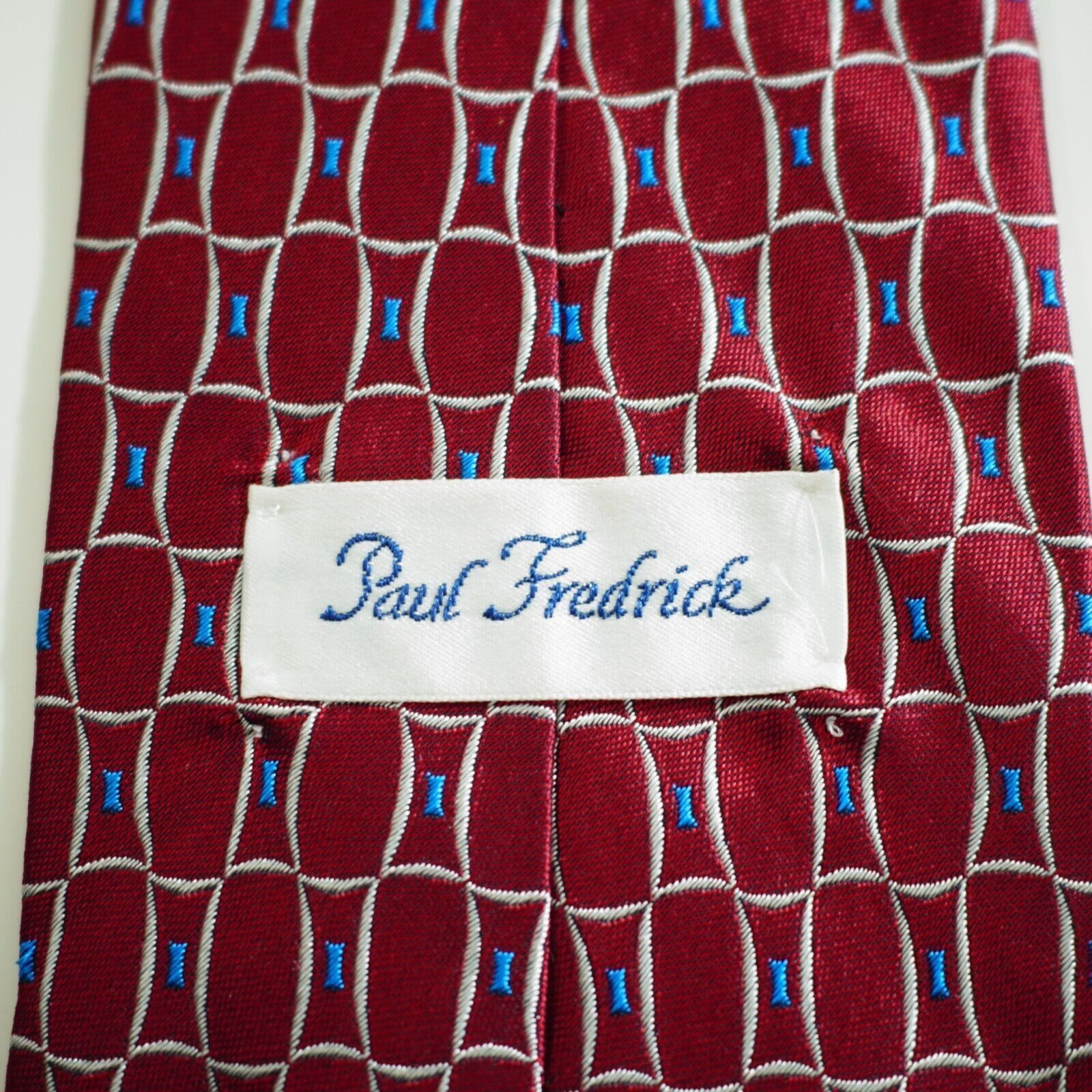 Paul Fredrick Paul Fredrick Red Blue Geometric Abstract Woven Wide Silk Ti Size ONE SIZE - 3 Thumbnail
