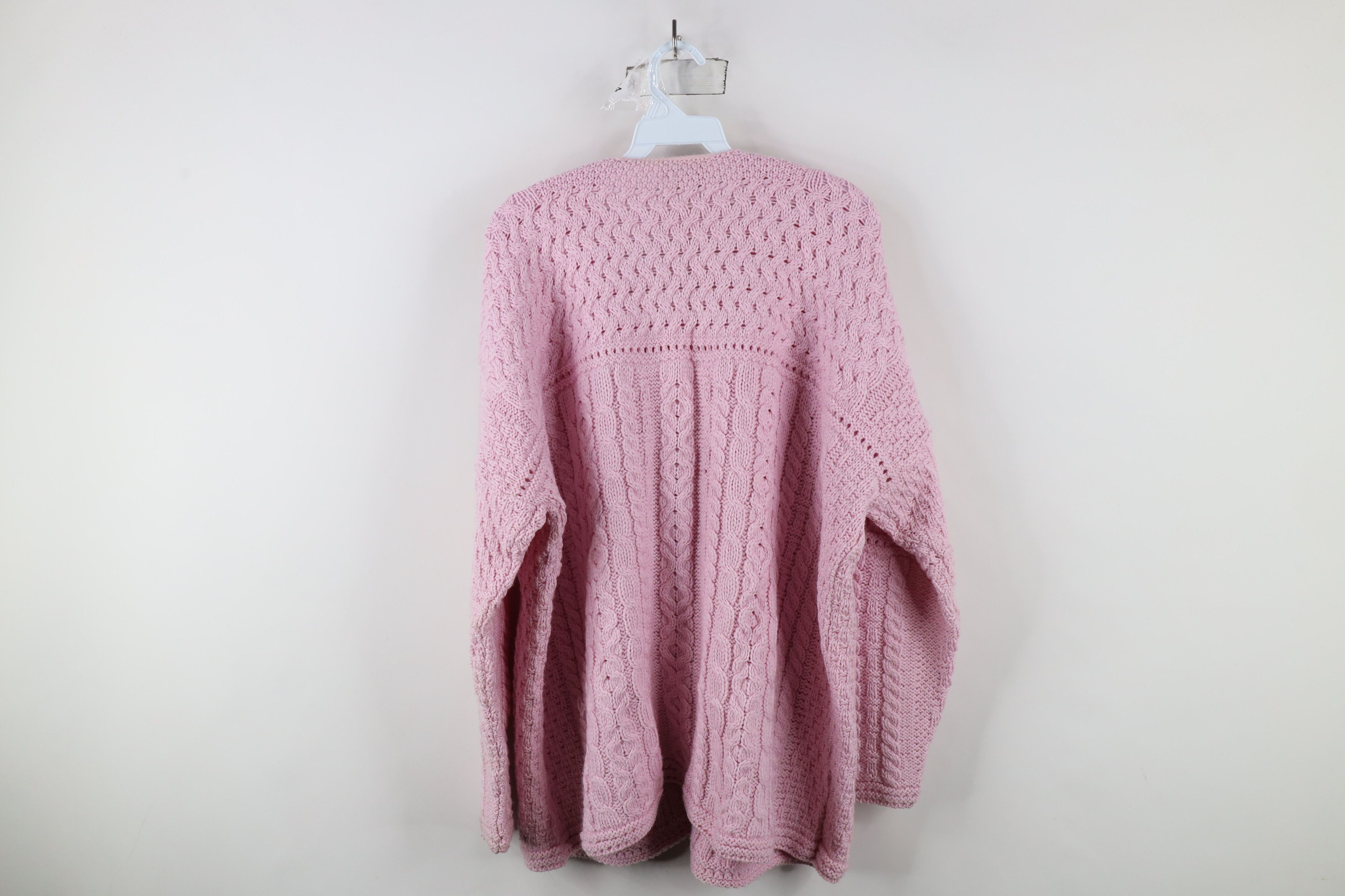 Vintage Vintage 90s Wool Fisherman Cable Knit Cardigan Sweater Pink Size XL / US 12-14 / IT 48-50 - 11 Thumbnail
