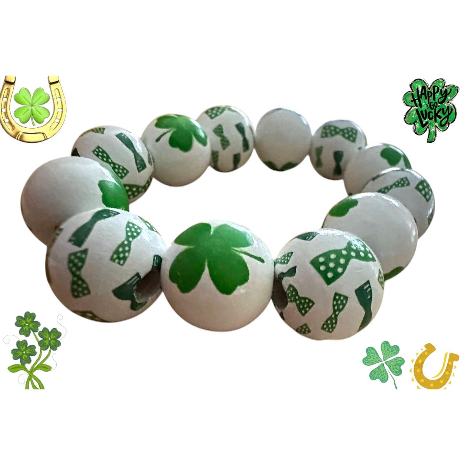 Handmade Luck of the Irish Clover Wood Beaded Stretch Bracelet St Pat Size ONE SIZE - 2 Thumbnail