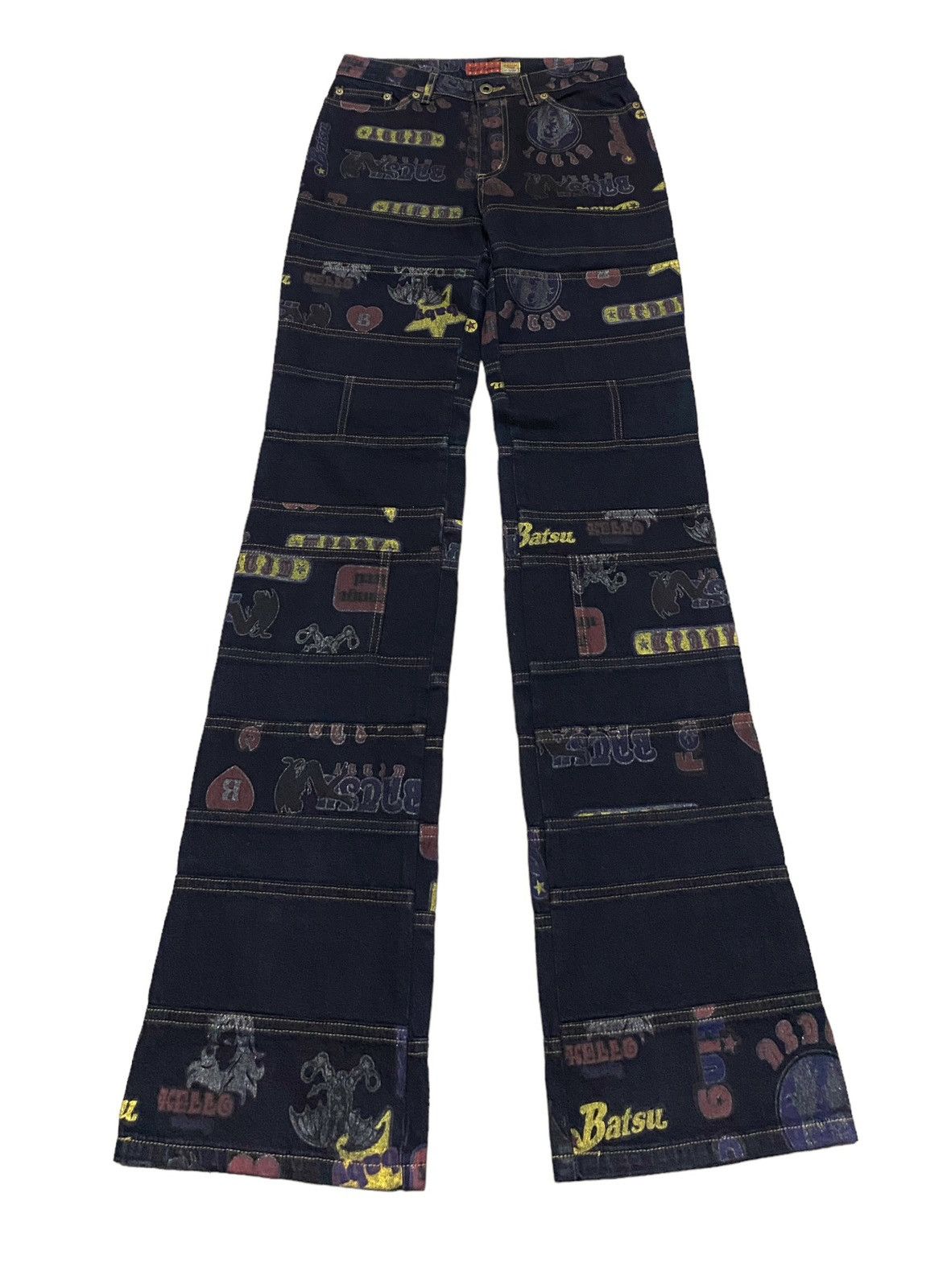 Rare Design Vintage Batsu Full Print Flared Jeans 1990s