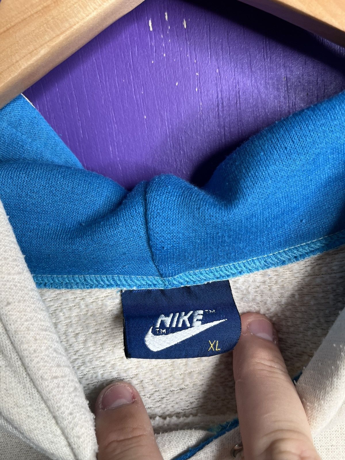 Nike × Vintage Vintage 80s Nike stripes logo hoodie Size US XL / EU 56 / 4 - 4 Thumbnail