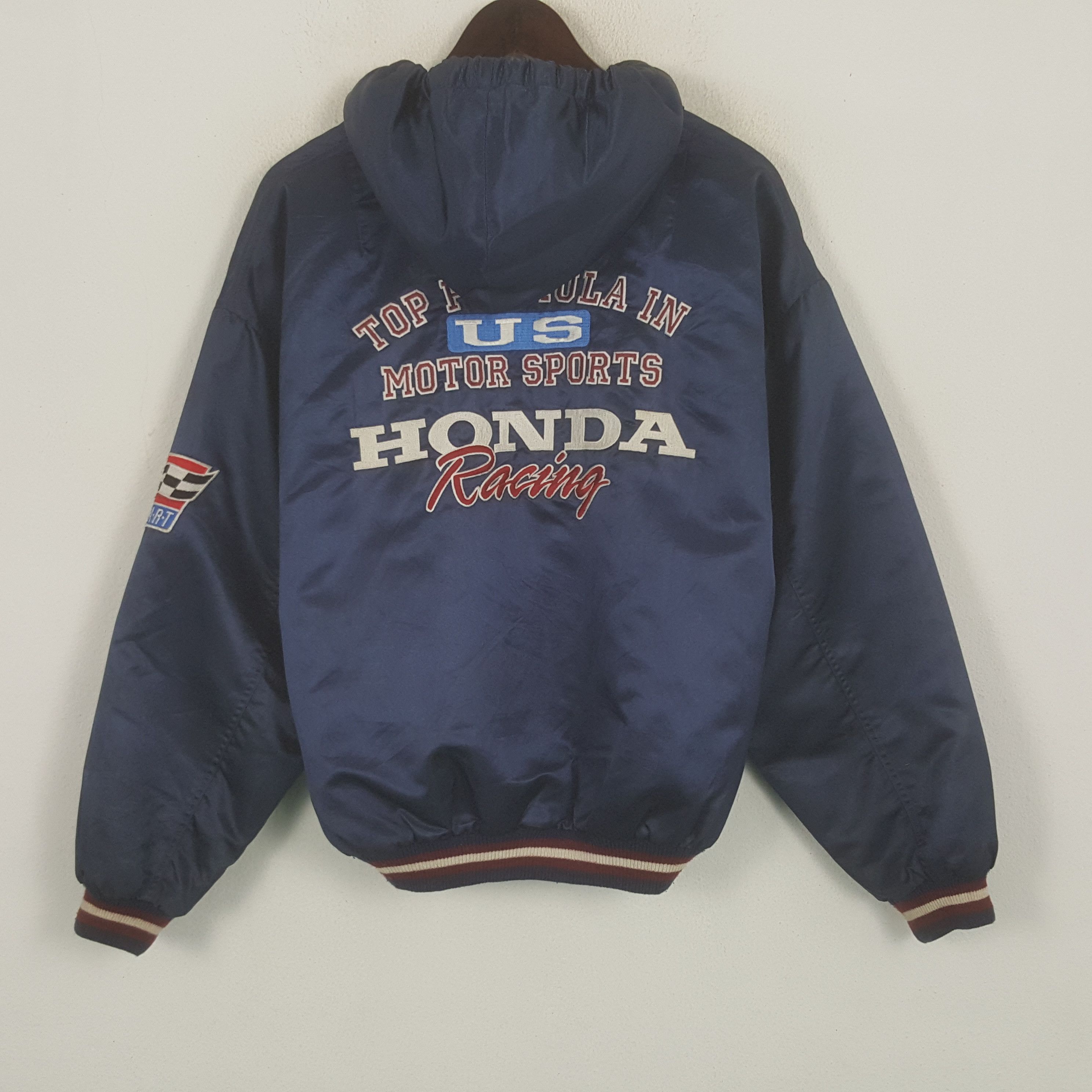 image of Vintage Honda Racing Zipper Racing Jacket Hoodies in Blue Black, Men's (Size Large)