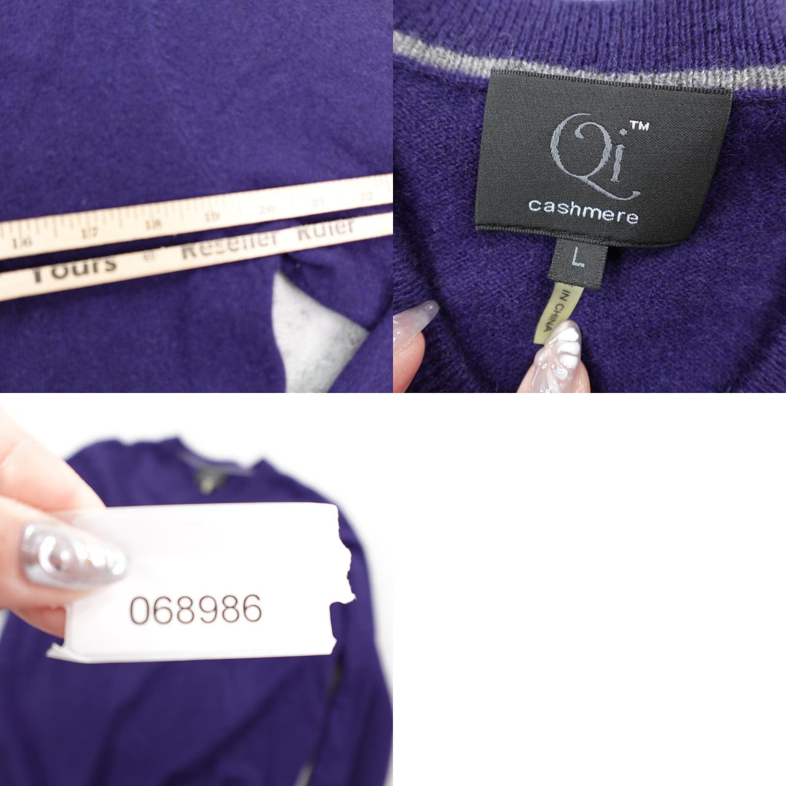 Vintage Qi Sweater Womens Large Blue 100% Cashmere V Neck Pullover Knit Jumper Top Size L / US 10 / IT 46 - 8 Thumbnail