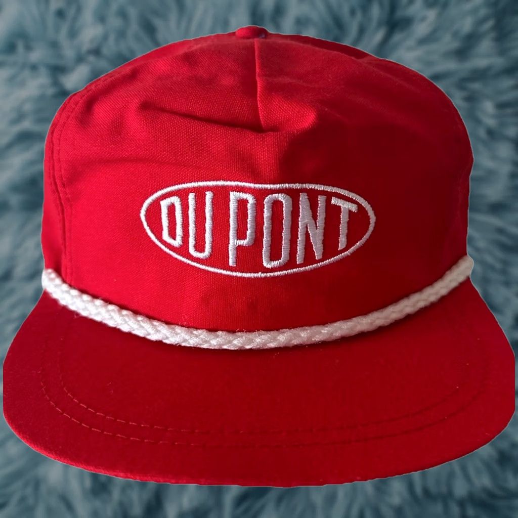 Vintage VINTAGE 80s DuPont Ribbon Strapback Hat Cap Made In USA Red NWOT Rare Cap Size ONE SIZE - 1 Thumbnail