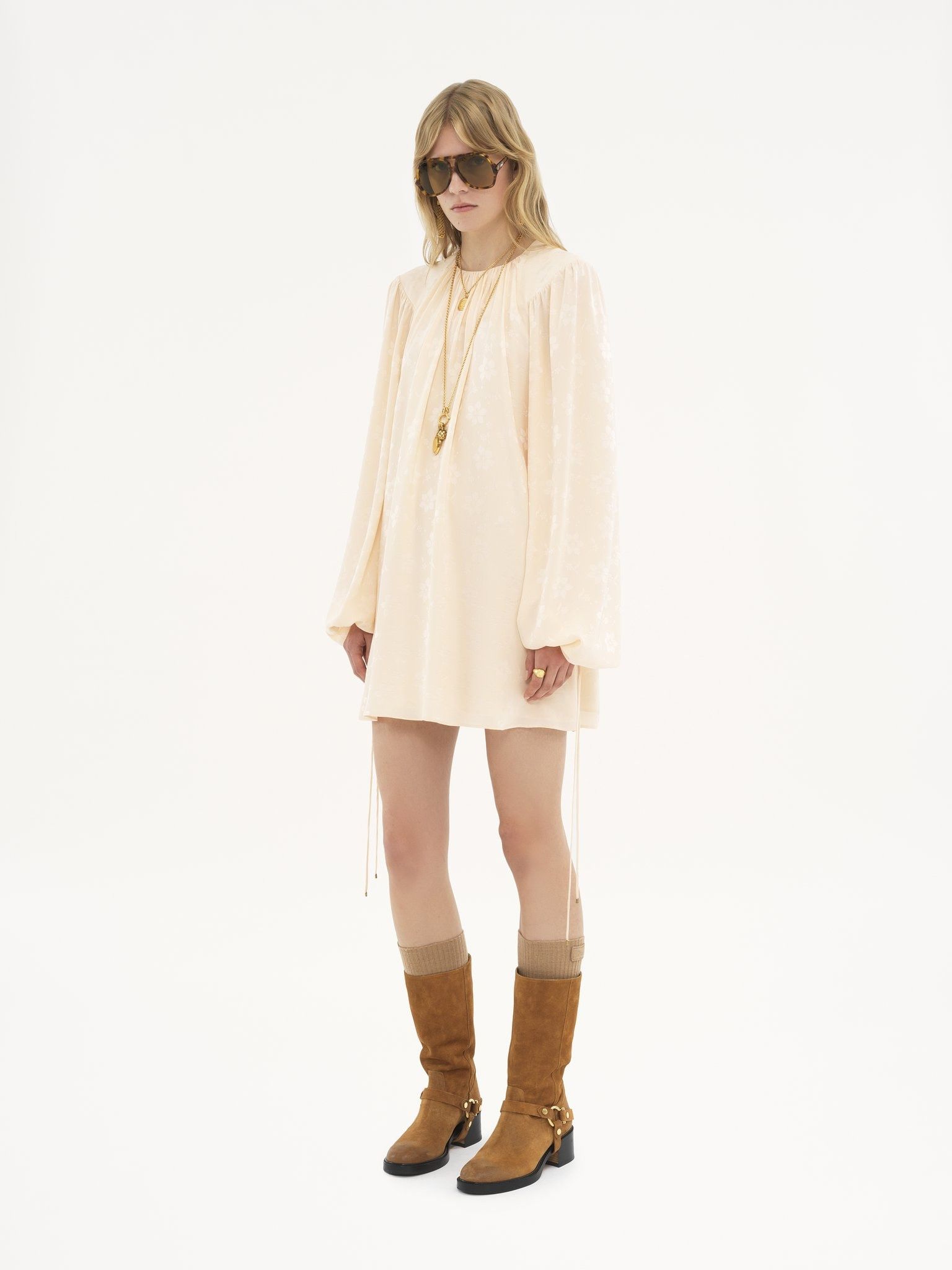 Chloe o1loc1c11125 Silk Jacquard Dress in Macadamia Brown Size S / US 4 / IT 40 - 3 Thumbnail