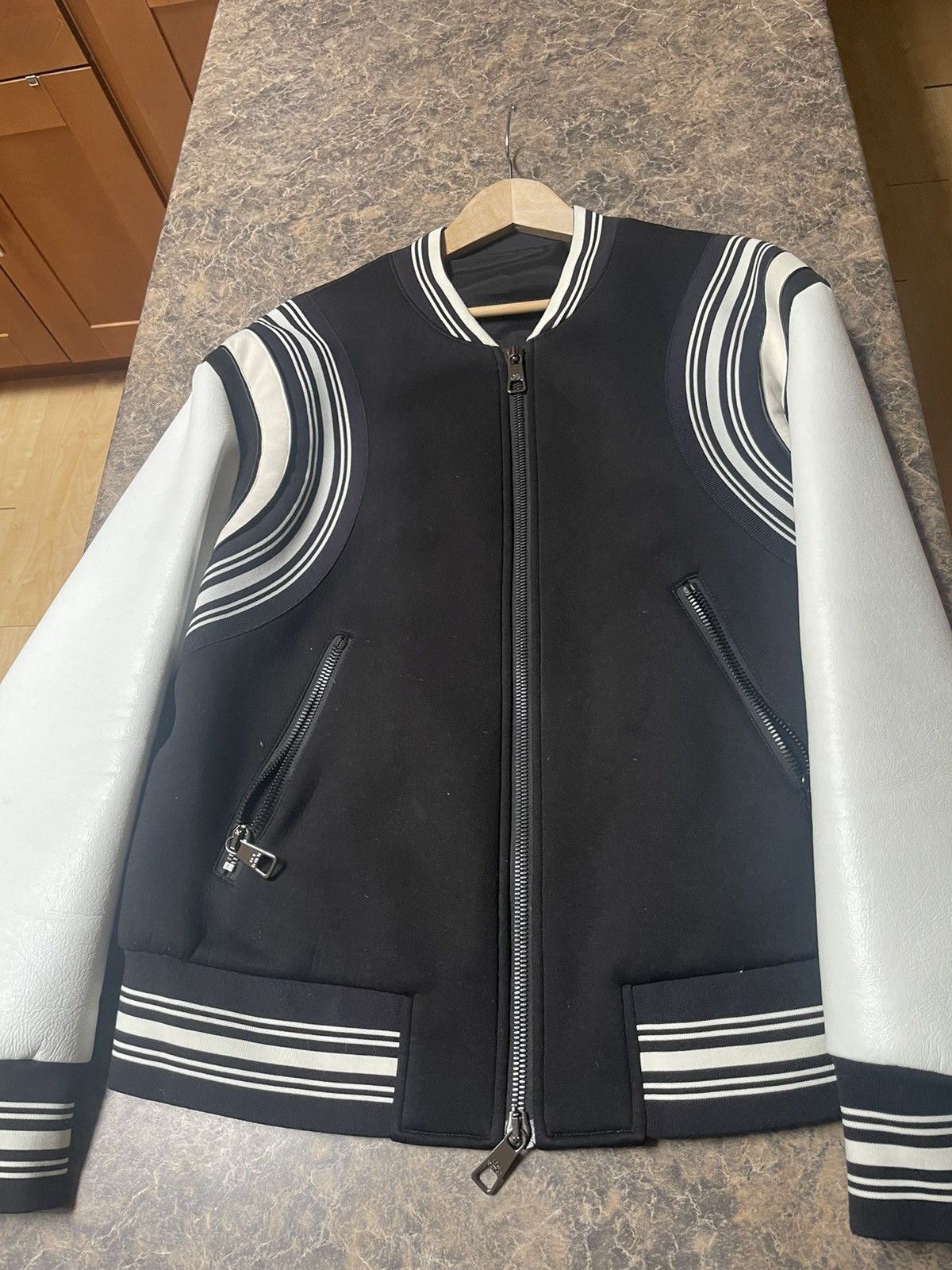 Image of Neil Barrett Black And White Varsity Jacket, Men's (Size XL)