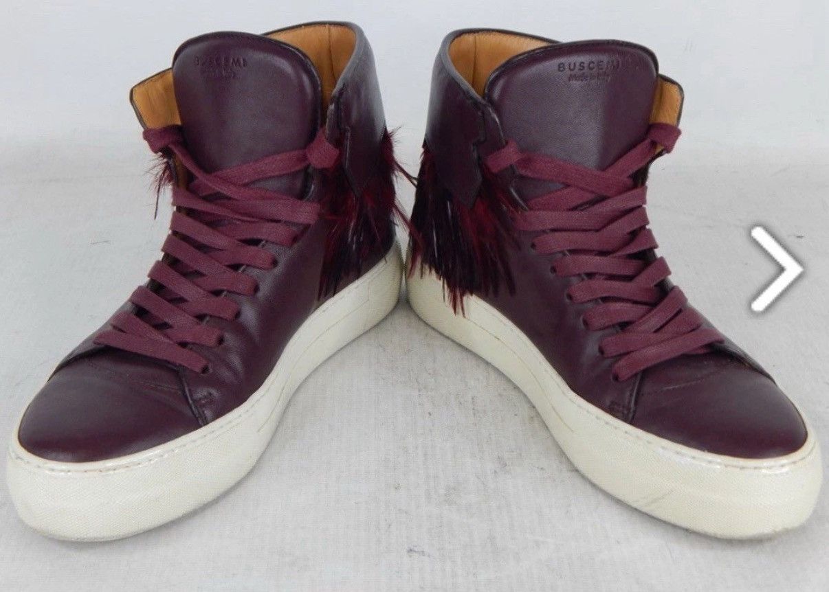 Buscemi Buscemi High-Top Maroon Leather w Feather Trim dz 38 Size US 8 / IT 38 - 7 Thumbnail