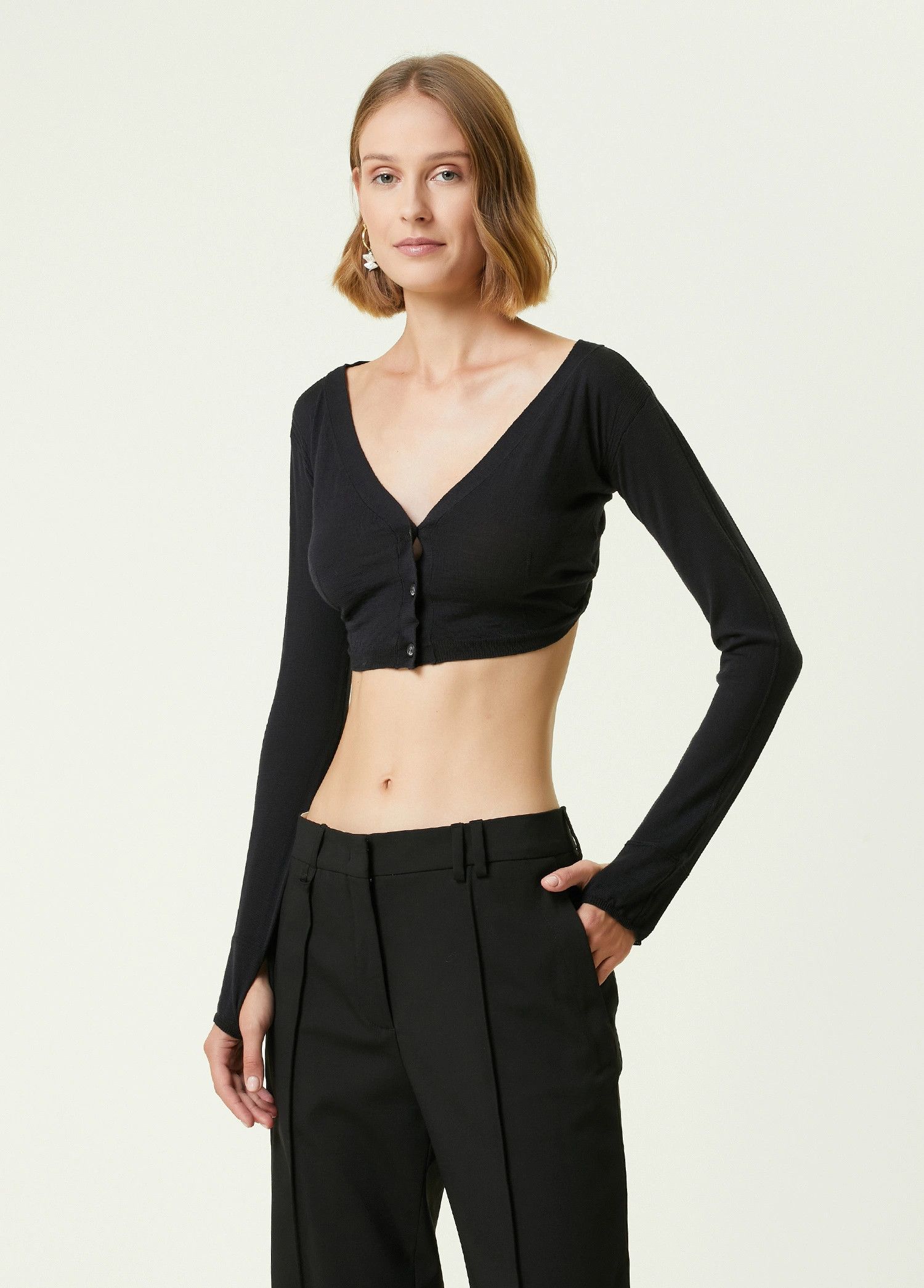 Jacquemus JACQUEMUS black v-neck wool crop bustier cardigan Medium 38 Size S / US 4 / IT 40 - 1 Thumbnail