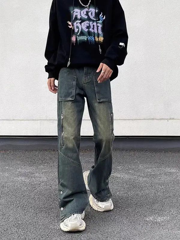 VIBE Retro high street washed distressed buttoned jeans Size US 34 / EU 50 - 5 Thumbnail