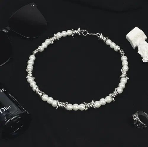 Aap Rocky x Jewelry Freshwater Pearl Barbed Wire Necklace in Silver, Men's