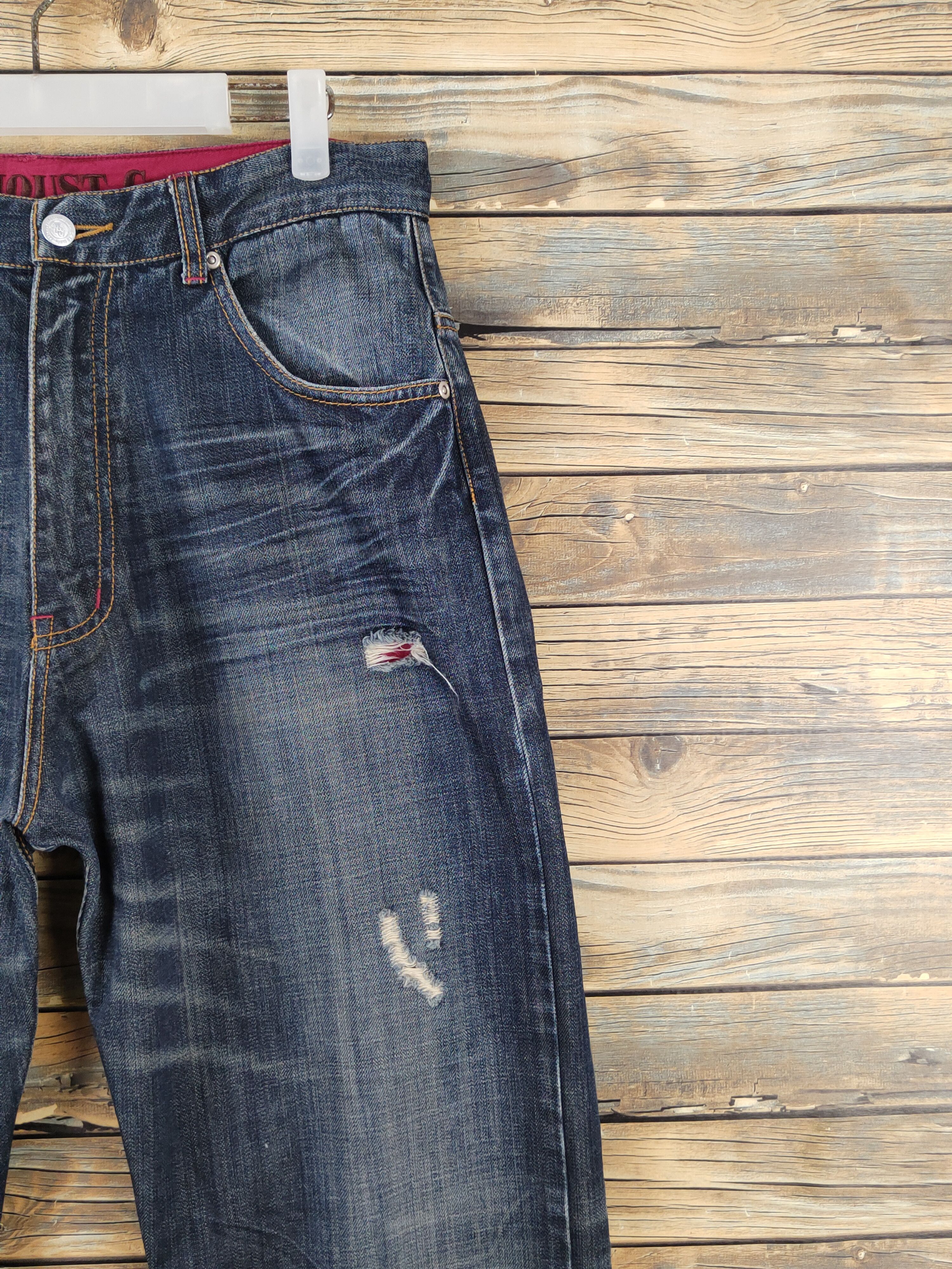 Japanese Brand Xanthous Dark Blue Distressed Ripped Jeans #W1835 Size US 32 / EU 48 - 5 Thumbnail