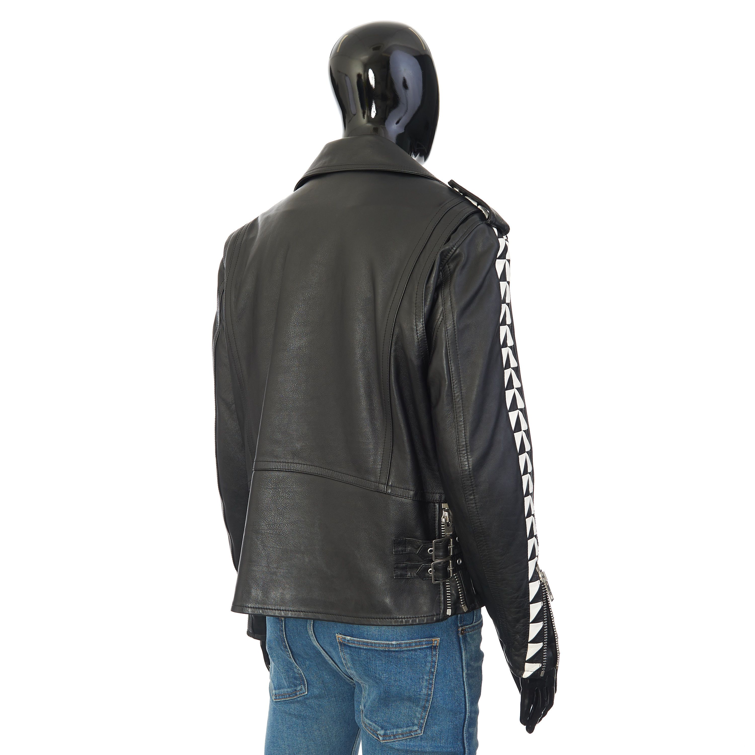 Celine Oversized Biker Jacket With Triangle Bands In Black Calfskin Size US M / EU 48-50 / 2 - 8 Thumbnail