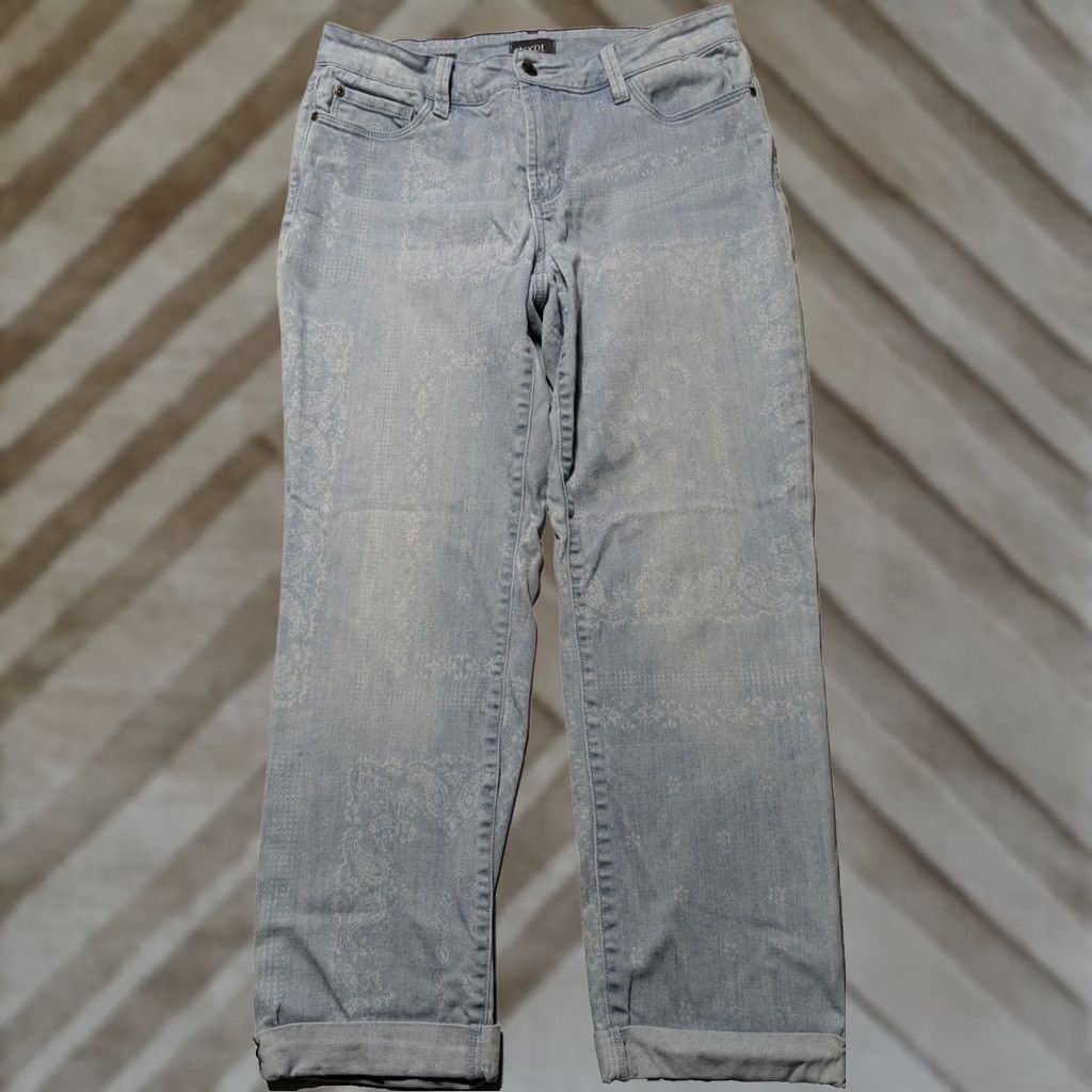 NYDJ NYDJ RELAXED LIFT X TUCK TECHNOLOGY Jeans Women 6 Blue Paisley Cuffed Ankle Denim 5-Pocket Style Size 28" / US 6 / IT 42 - 1 Thumbnail