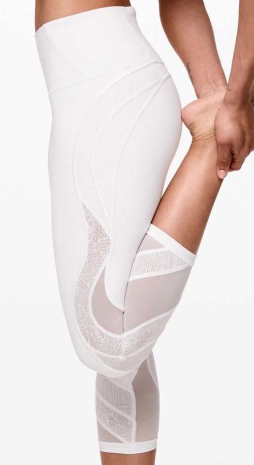 Designer Lululemon Wunder Under Crop 21" *Lace White Sz12 Size 34" / US 12 / IT 48 - 2 Thumbnail