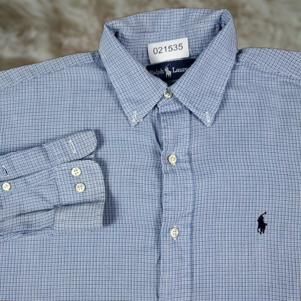 Ralph Lauren Ralph Lauren Dress Shirt Mens 15.5 Blue Plaid Button-Down Long Sleeve, Non-Iron, Cotton, Regular Fit, M • Adult Mens Shirt Size 40R - 1 Thumbnail