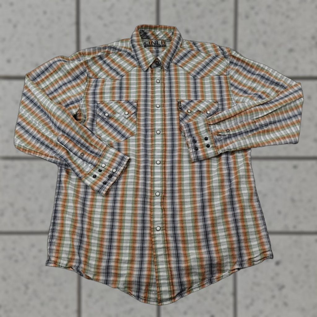 Vintage Cinch Shirt Mens Large Plaid Sawtooth Western Pearl Snap Up Cowboy Rodeo Ranch Size US L / EU 52-54 / 3 - 1 Thumbnail