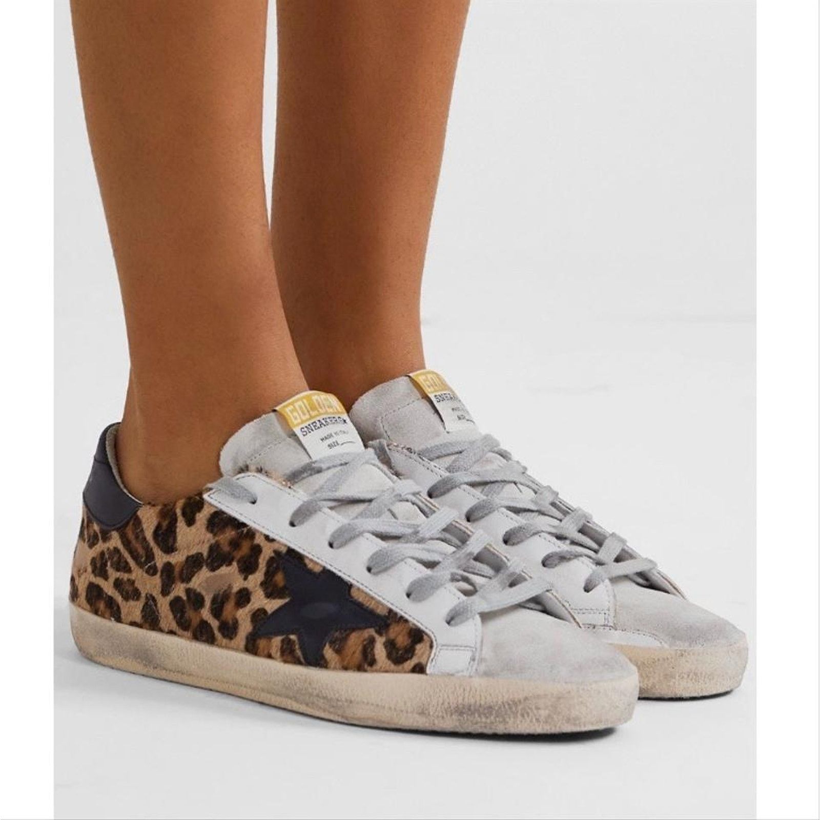 Golden Goose superstar distressed leopard calf hair leather sneakers Size US 5 / IT 35 - 2 Thumbnail