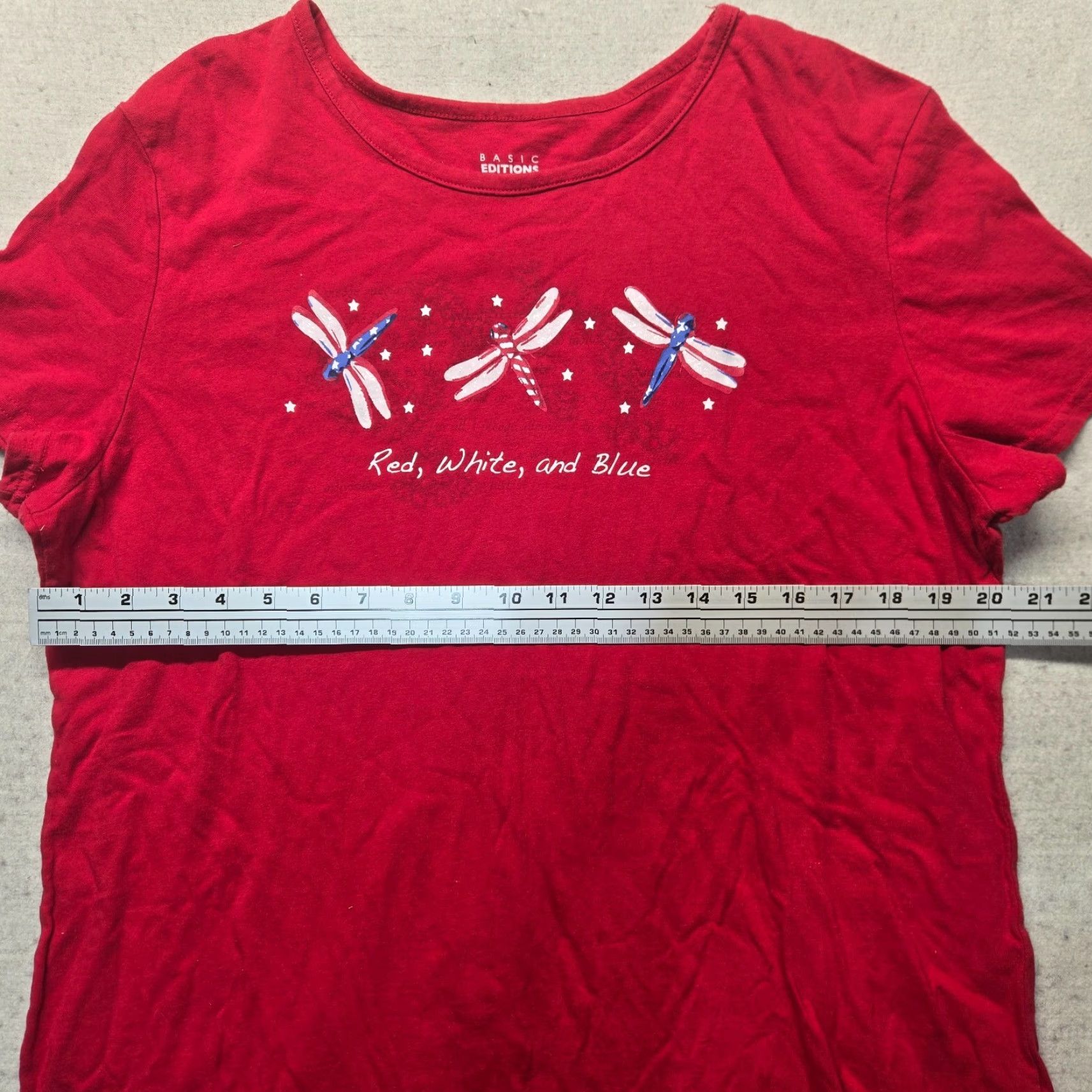 Basic Editions VINTAGE Basic Editions USA Patriotic T-Shirt Women's XL Red White Blue Cotton Spandex Crew Neck Short Sleeve Americana Size XL / US 12-14 / IT 48-50 - 4 Thumbnail