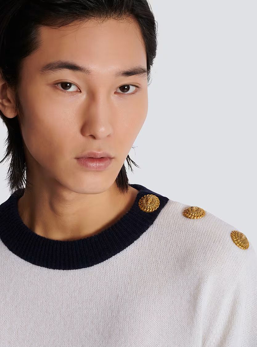 Balmain o1s1wg110925 Button Detail Striped Jumper in Black/White Size US S / EU 44-46 / 1 - 8 Thumbnail