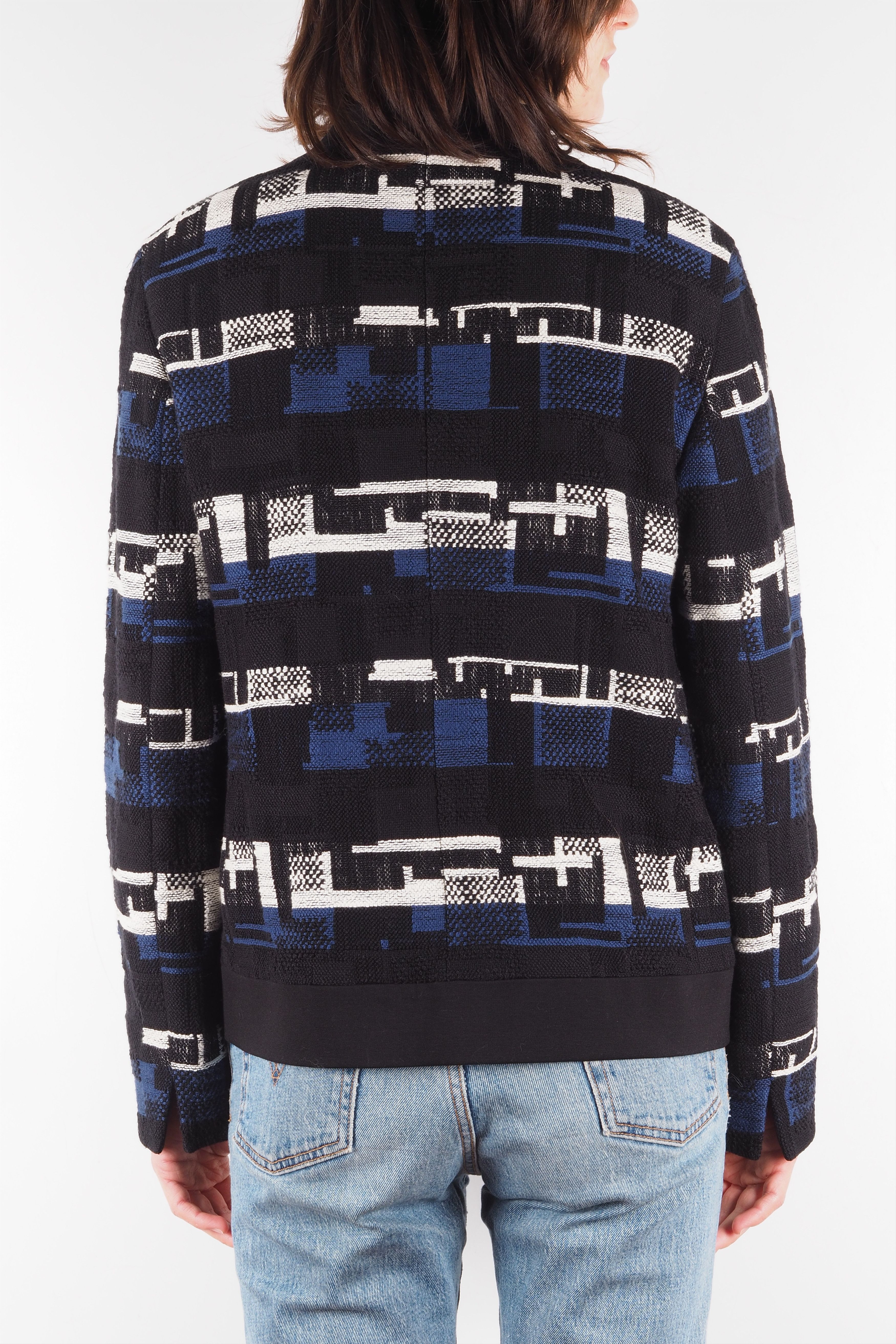 Akris Akris Punto Black Blue White Striped Zip Designer Jacket Size M / US 6-8 / IT 42-44 - 3 Thumbnail