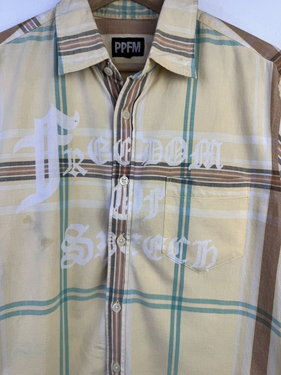 Japanese Brand PPFM check flannel shirt with a white graphic print Size L / US 10 / IT 46 - 3 Thumbnail