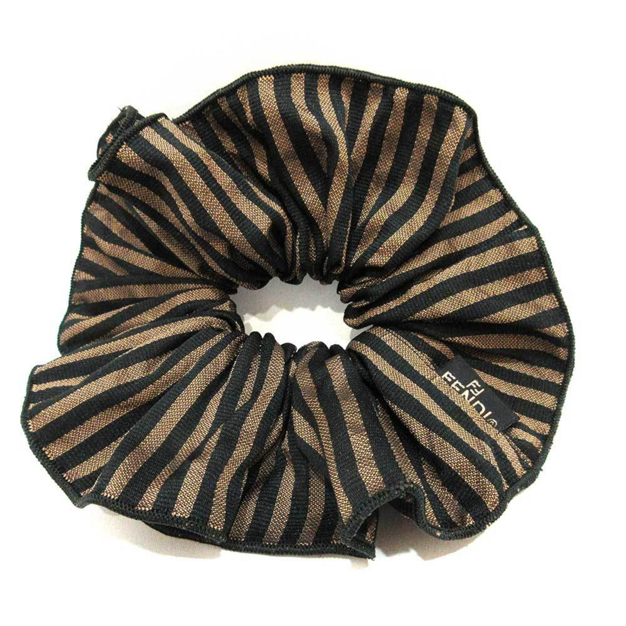 image of Fendi Accessories Pecan Scrunchie Brown X Black Striped Hair Accessory Rubber Women's Canvas