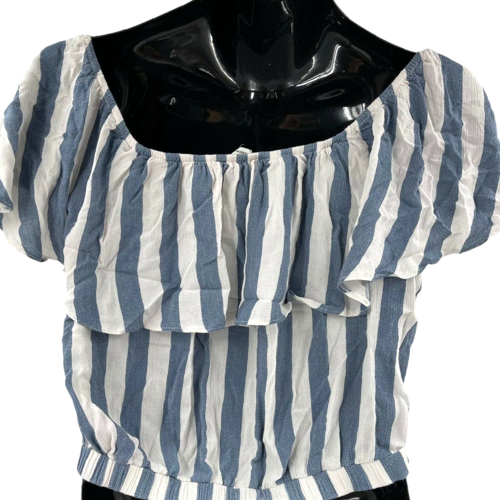 American Eagle Outfitters American Eagle Blouse Size S Blue White Stripe Off The Shoulder Coastal Preppy Womens Size S / US 4 / IT 40 - 3 Thumbnail