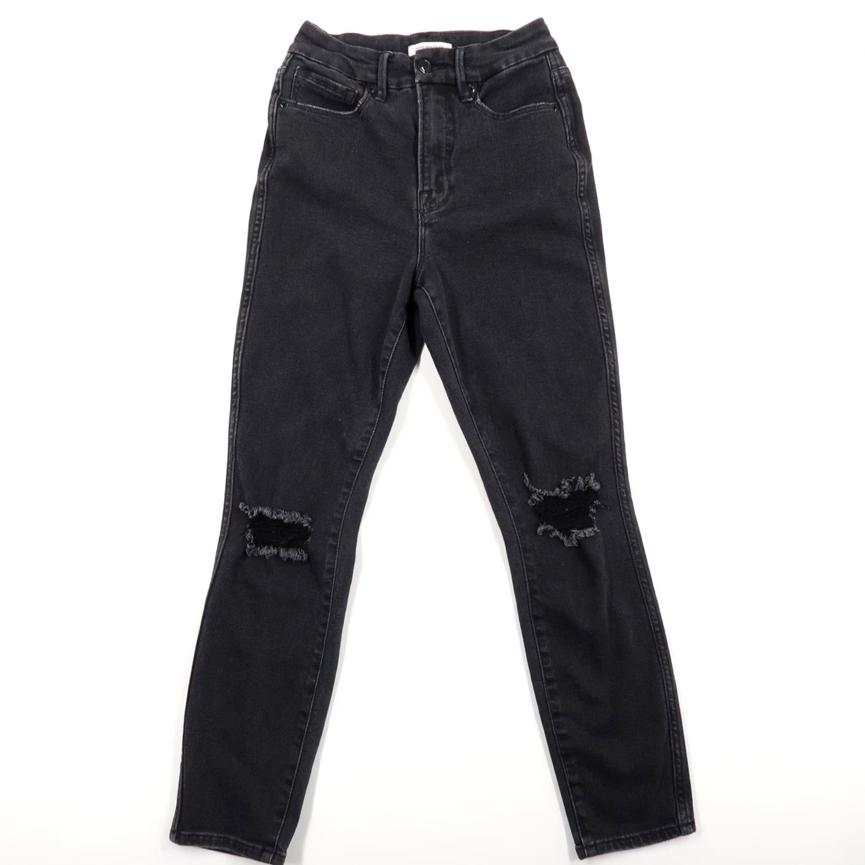 Good American Good American Jeans Womens 2 Black Curve Skinny High Rise Distressed Size 26" / US 2 / IT 38 - 2 Thumbnail