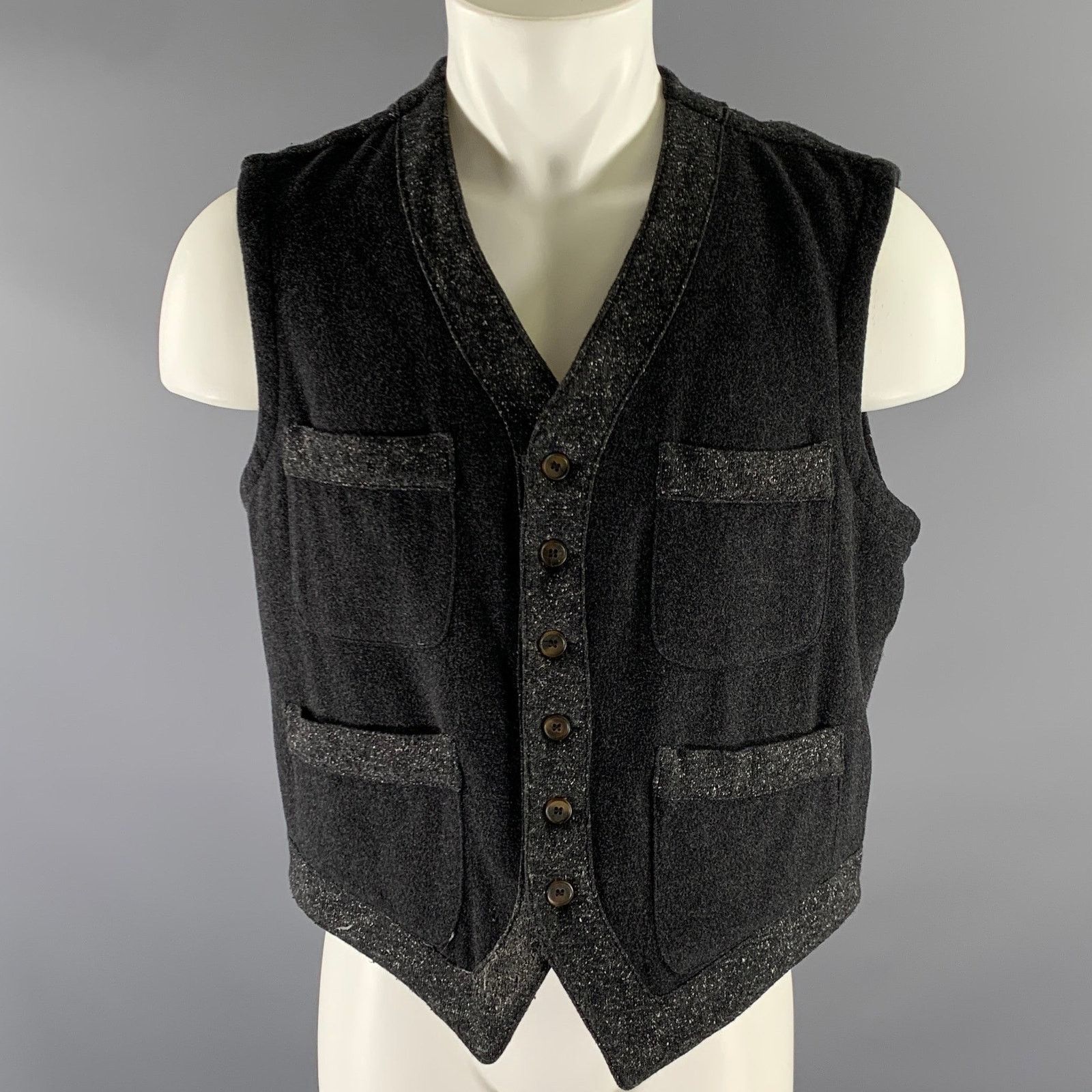 Giorgio Armani GIORGIO ARMANI Grey Heather Wool Blend Patchpocket Vest Size 40R - 1 Thumbnail