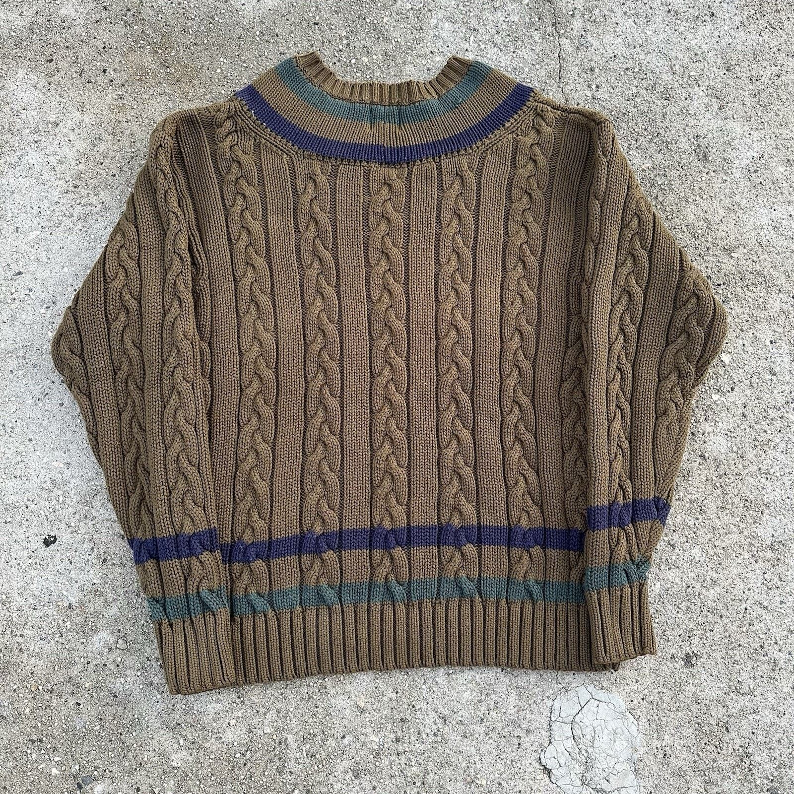 Gap × Vintage Vintage 90s Gap V-Neck Tennis Chunky Cable Knit Sweater Size US M / EU 48-50 / 2 - 2 Thumbnail