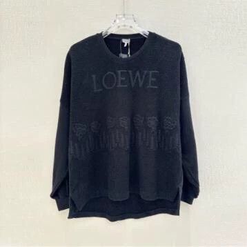 LOEWE Black floral embroidered cotton round neck long slee