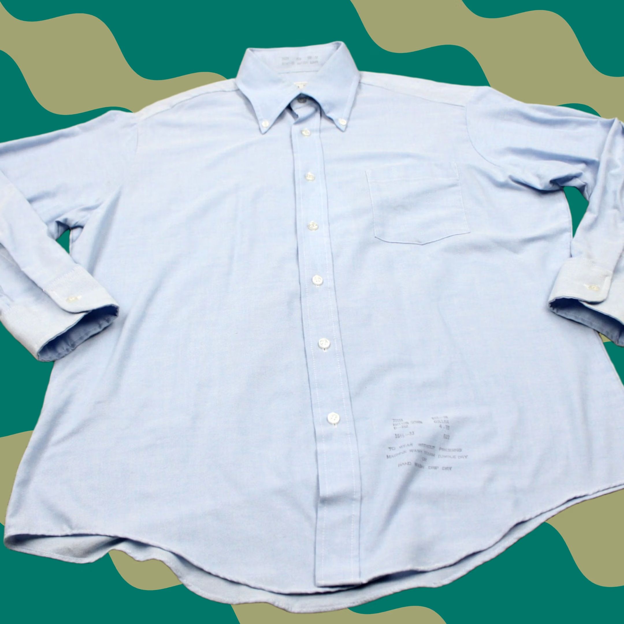 Sears Vintage Sears Dress Shirt 16 1/2 Mens Blue 1980s Long Sleeve Button 65% Polyester 35% Cotton Art Deco Small Details Size 42R - 1 Thumbnail