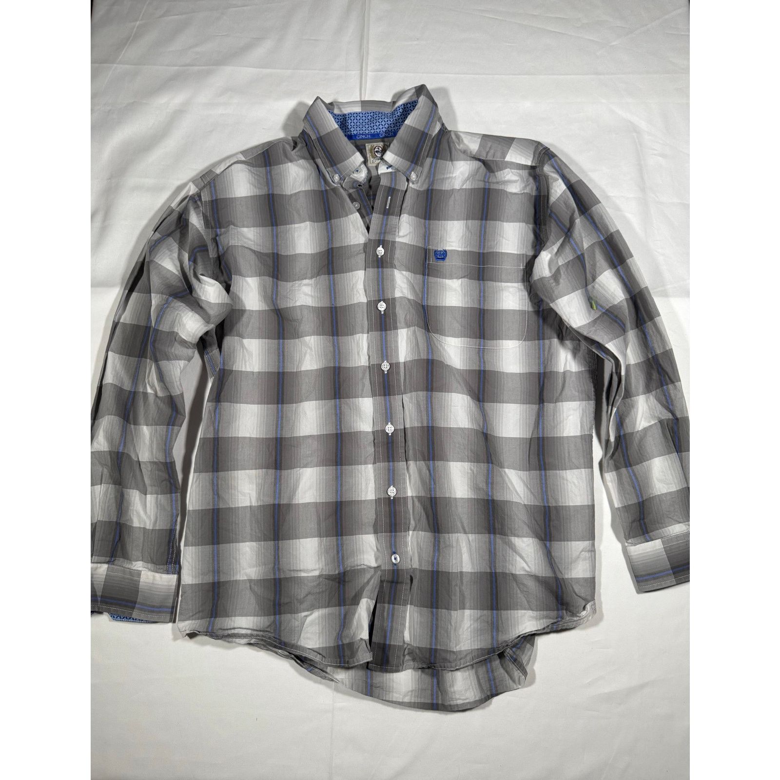 CINCH Cinch Men’s M Gray Blue Plaid Western Button Down Size US M / EU 48-50 / 2 - 1 Thumbnail