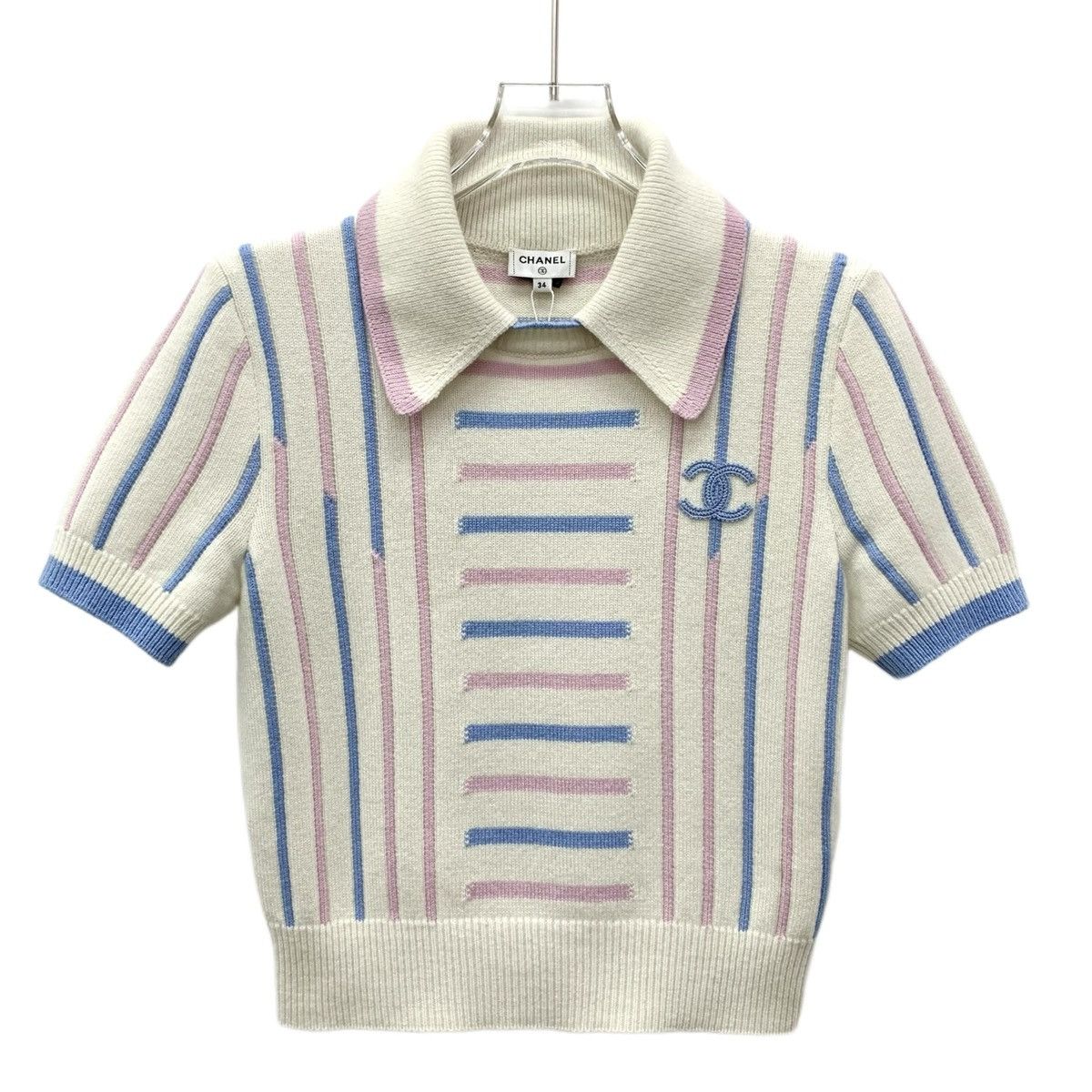 Chanel Chanel Stripe Cashmere Short Sleeve Knit Sweater K26WX Size XS / US 0-2 / IT 36-38 - 1 Thumbnail