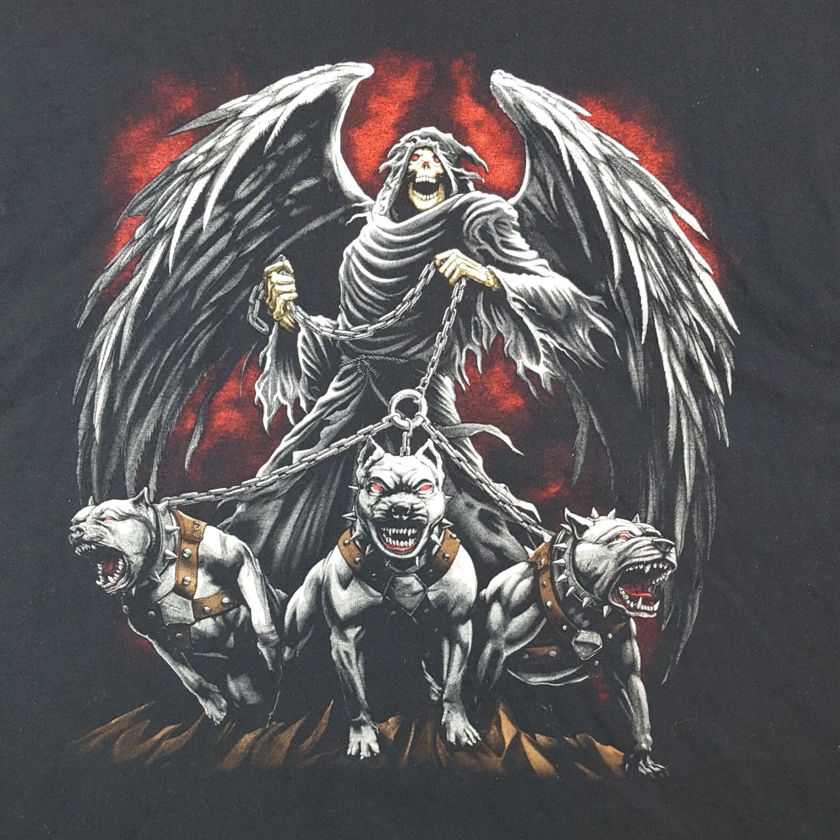Fruit Of The Loom VINTAGE Fruit of the Loom Men's T-Shirt 3XL Black Skull Y2K Grunge Reaper Gothic Retro Short Sleeve Cotton Size US XXL / EU 58 / 5 - 2 Thumbnail