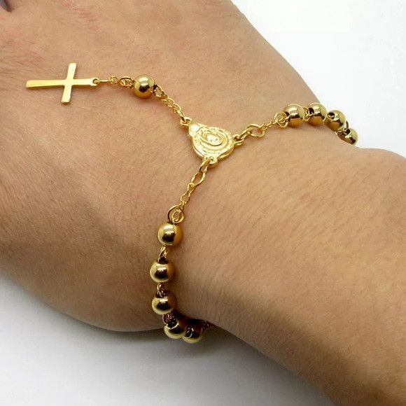 Other Stainless Steel Cross Pendant Bead Bracelet Size ONE SIZE - 2 Thumbnail