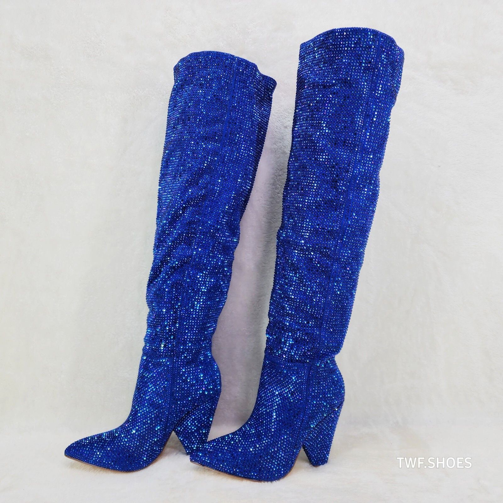 Other New Year Party Blue Rhinestone Thigh boots 4.25" Heels Party Size US 6 / IT 36 - 7 Thumbnail