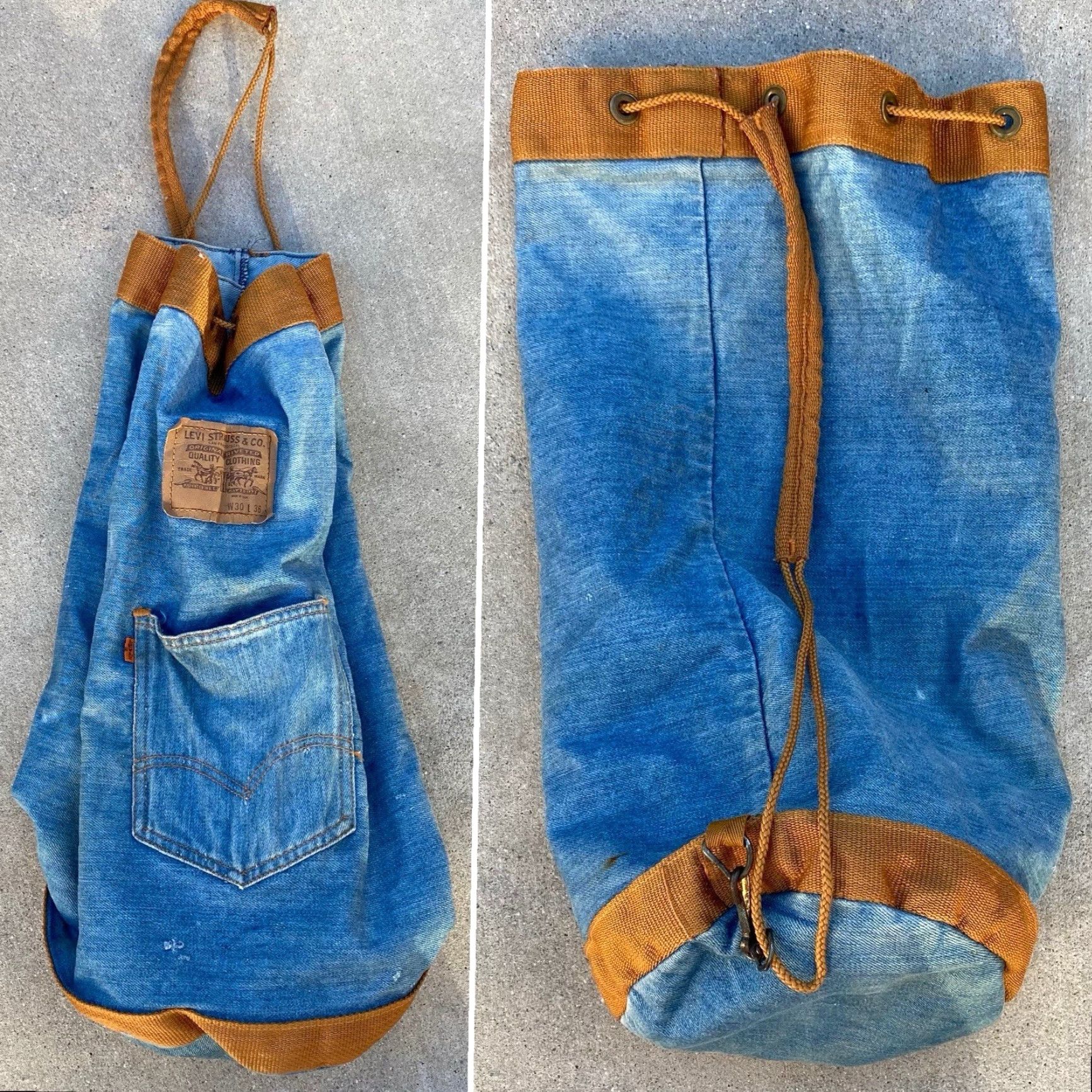 Denime VINTAGE Levi’s Orange Tab Denim Drawstring Sling Bag Shoulder Bag Worn Levis Size ONE SIZE - 2 Thumbnail