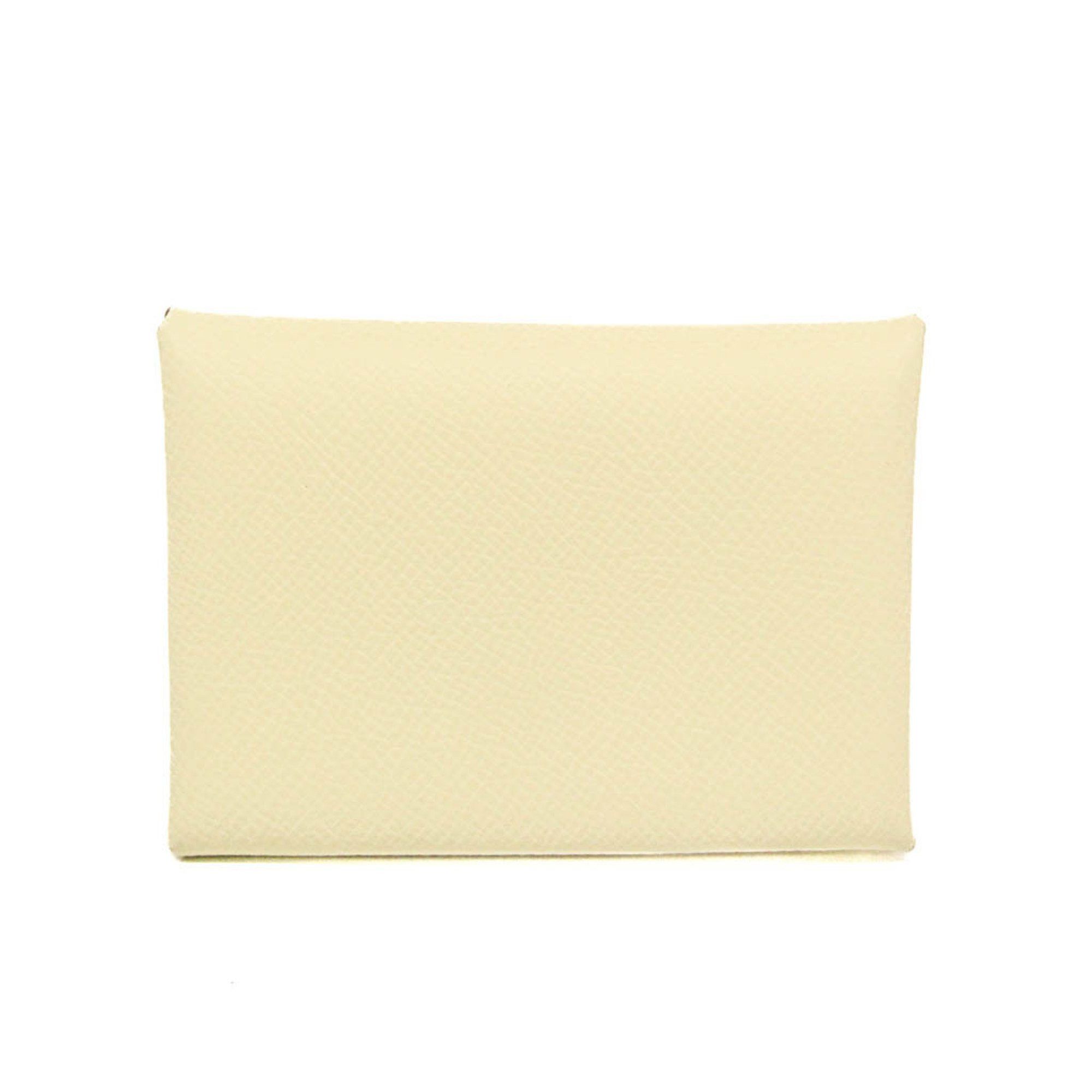 Hermes Hermes Calvi Duo Chevre 082977CK Epsom Leather Card Case Cream Size ONE SIZE - 1 Thumbnail