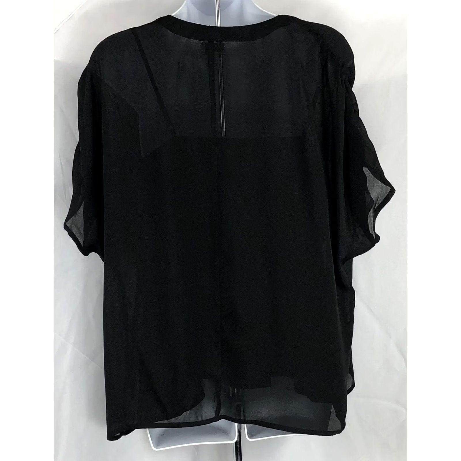 Worthington Worthington silky chiffon twin set L black Dolman short sleeve V-neck pleated Blouse Womens Size 36" / US 14 / IT 50 - 3 Thumbnail