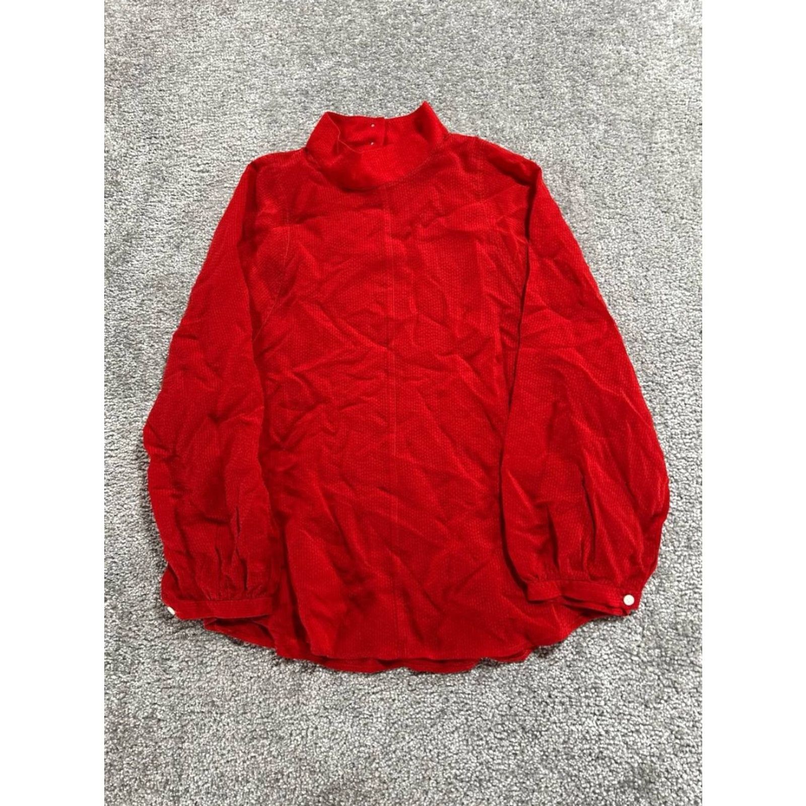 Everlane Everlane Blouse Shirt Womens 00 Red Cupro Oversized Balloon Sleeve Mock Neck Size XXS / US 00 / IT 34 - 2 Thumbnail